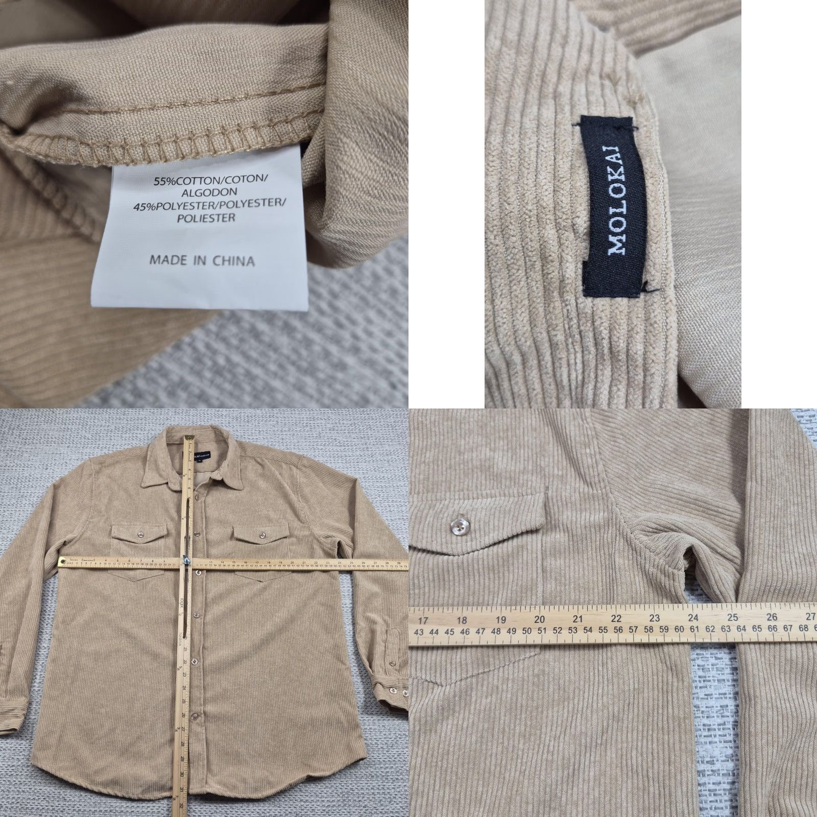 CO VINTAGE Molokai Surf Co Button Up Shirt Flannel Mens XL Tan Corduroy Long Sleeve Casual Size US XL / EU 56 / 4 - 8 Thumbnail