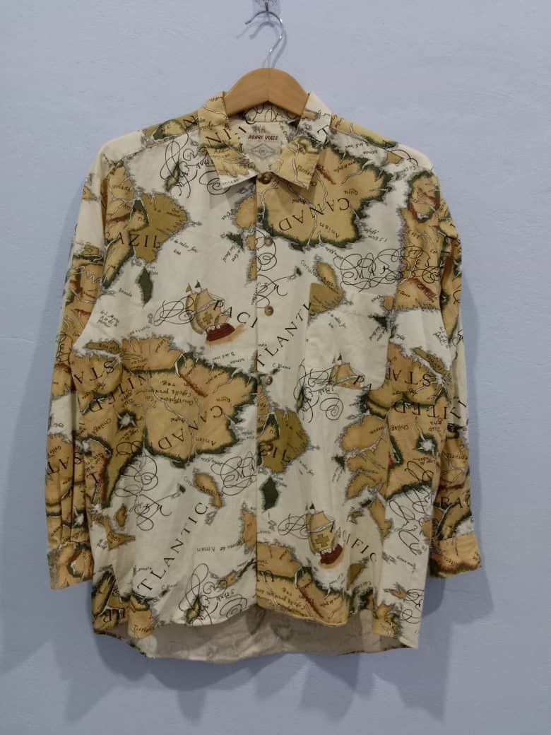 Japanese Brand VINTAGE ABBRE VIATE ATLANTIC MAPS BUTTON DOWN LARGE SIZE Size US XL / EU 56 / 4 - 1 Thumbnail