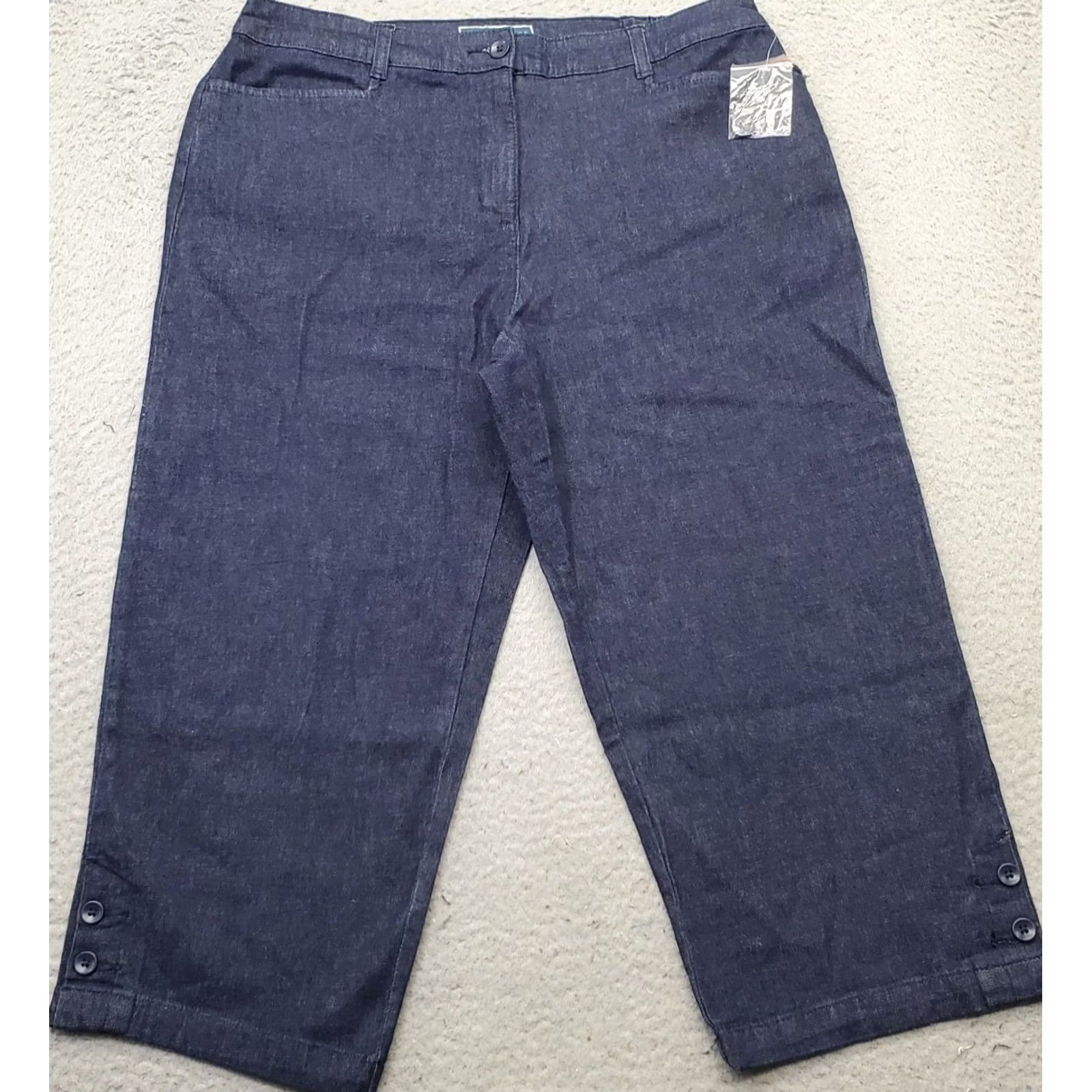 Vintage Karen Scott Womens Cropped Jeans Size 12 Blue Dark Wash Ankle Button Wide Leg Denim Jeans Size 34" / US 12 / IT 48 - 2 Thumbnail