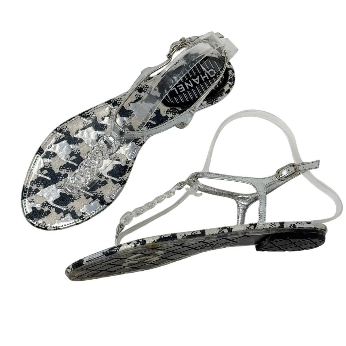 Chanel Chanel Clear Chain CC Logo Houndstooth Thong Sandal size 39 Size US 9 / IT 39 - 15 Thumbnail