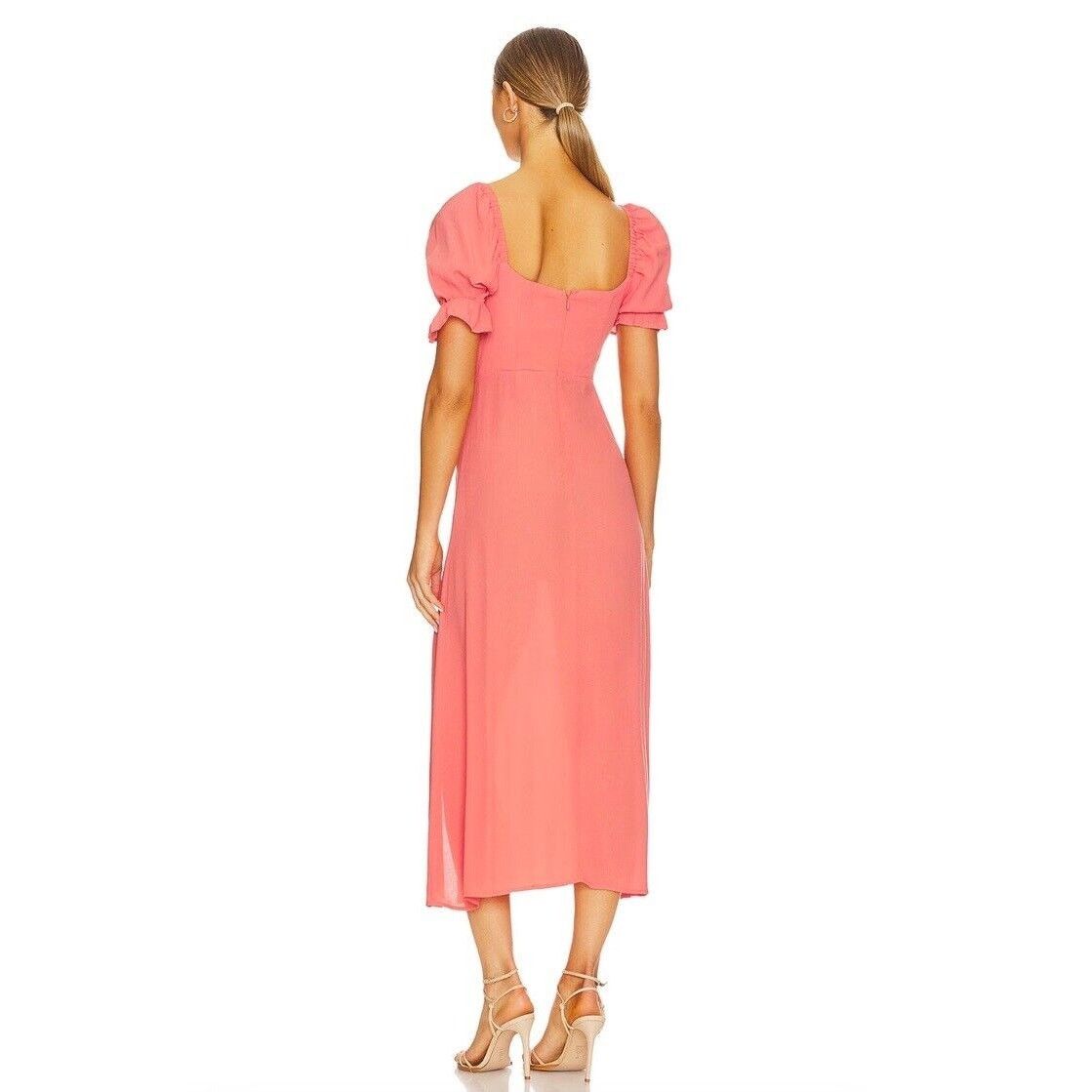 WeWoreWhat We Wore What Coral Pink Puff Sleeve Midi Dress - Size 6 Size M / US 6-8 / IT 42-44 - 2 Thumbnail