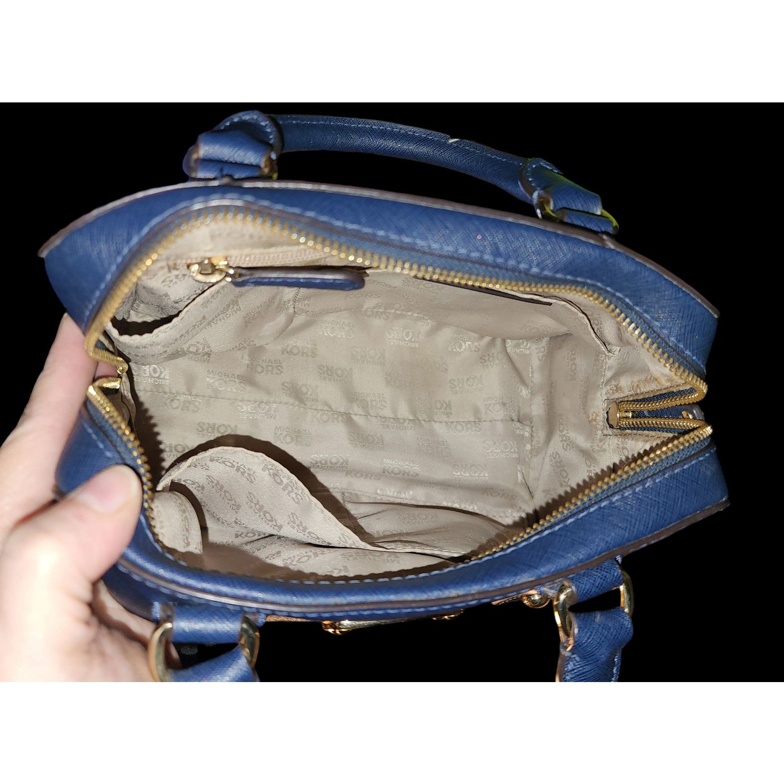 Michael Kors Michael Kors Satter Calf Navy Leather Small Satchel & wallet Size ONE SIZE - 3 Thumbnail