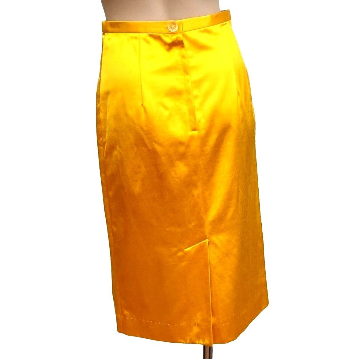 Vintage Vintage Yellow Yellow Satin Wiggle Pencil Skirt Size S 50s M Size 27" / US 4 / IT 40 - 3 Thumbnail