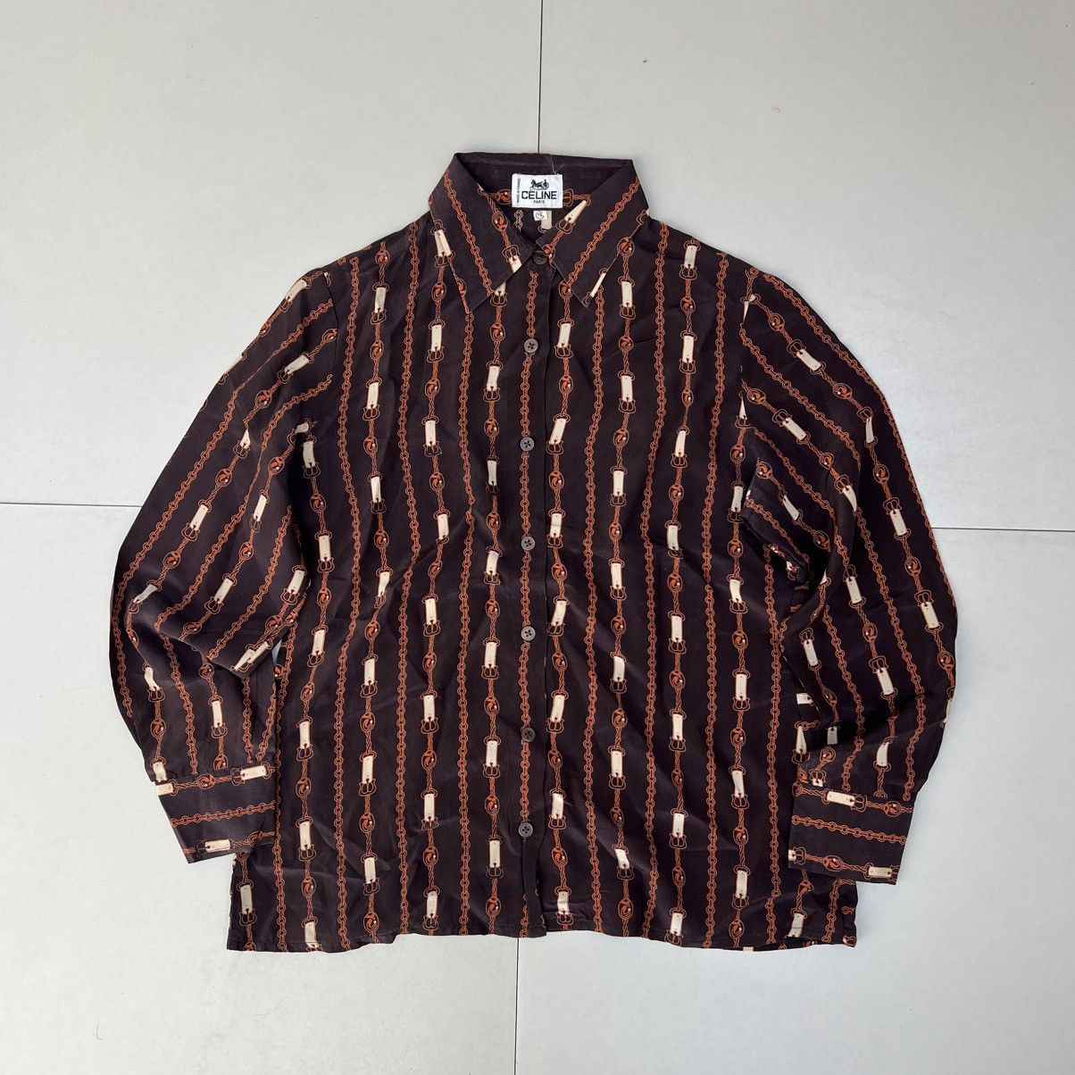 Celine Celine Brown silk full printed Size S / US 4 / IT 40 - 9 Thumbnail