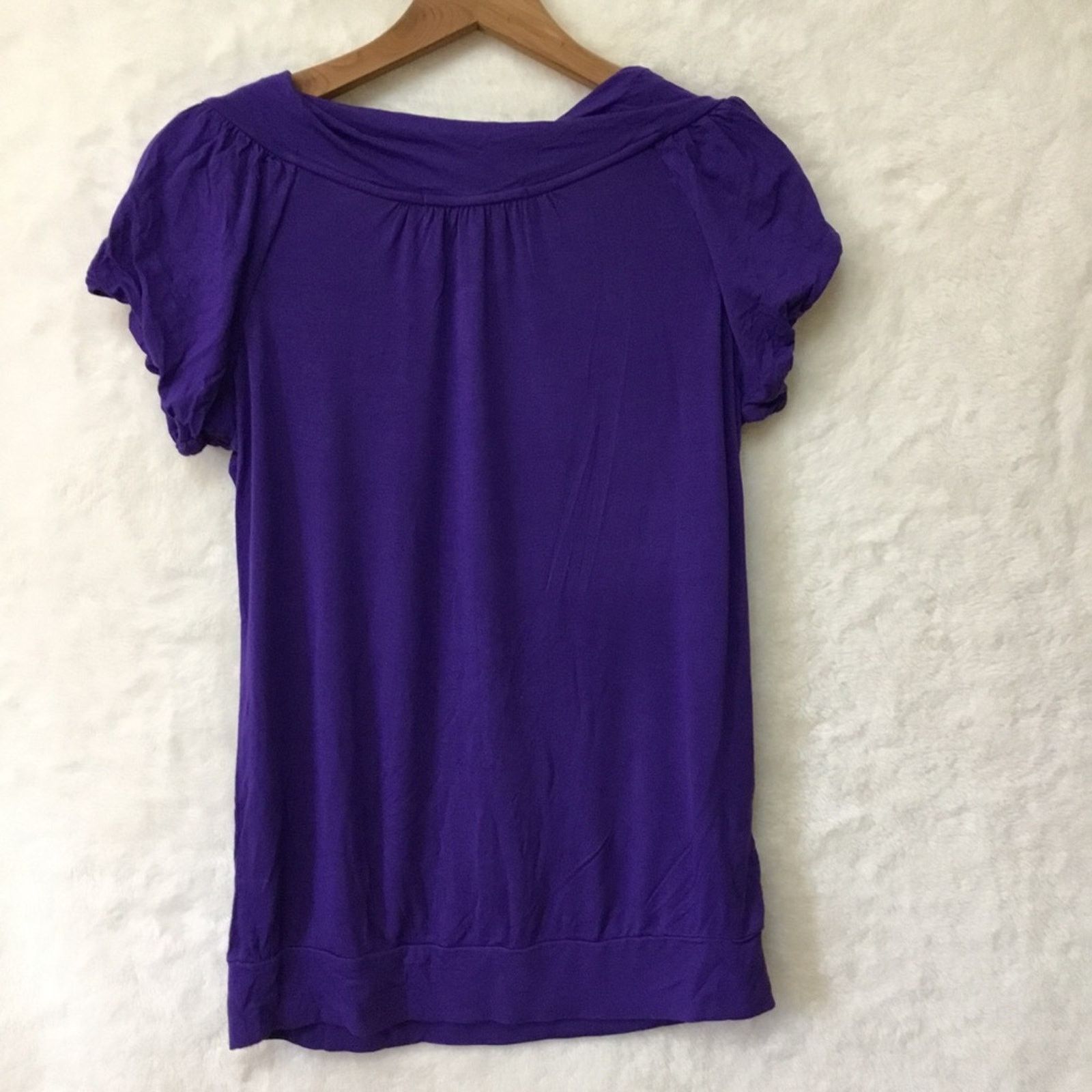 Bcbgmaxazria BCBGMaxAzria Purple Short Sleeve Top Size S / US 4 / IT 40 - 7 Thumbnail