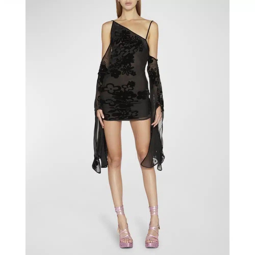 Tom Ford o1loc1c1224 AB3170 Floral Velvet Dress in Black Size S / US 4 / IT 40 - 2 Thumbnail