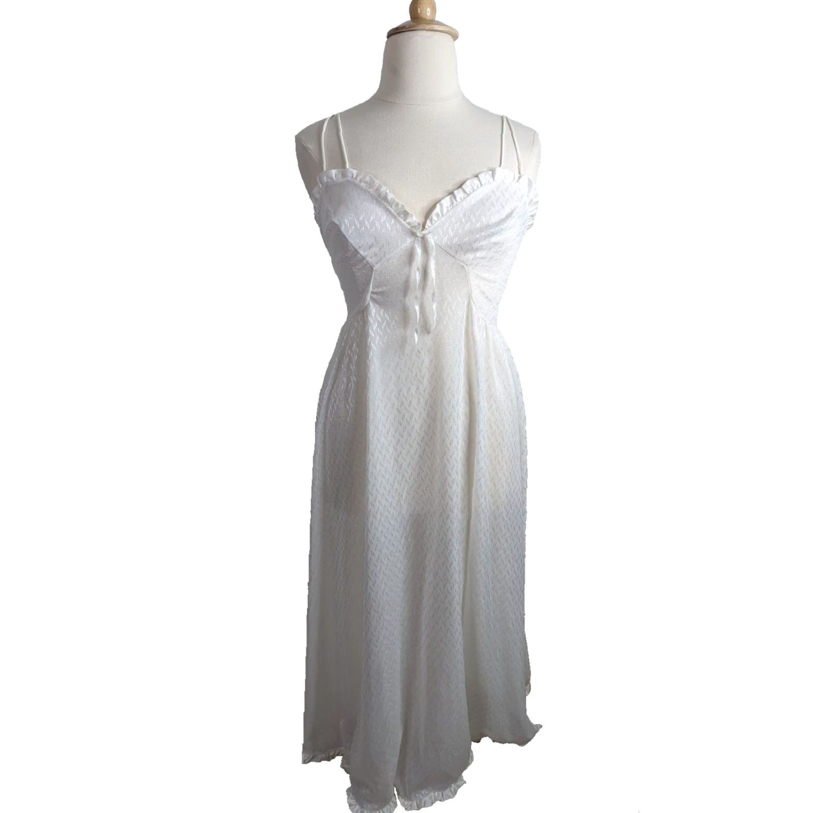 Vintage VINTAGE 80s Nightgown Lingerie White Maxi L 14/16 Ruffles Womens Size ONE SIZE - 3 Thumbnail