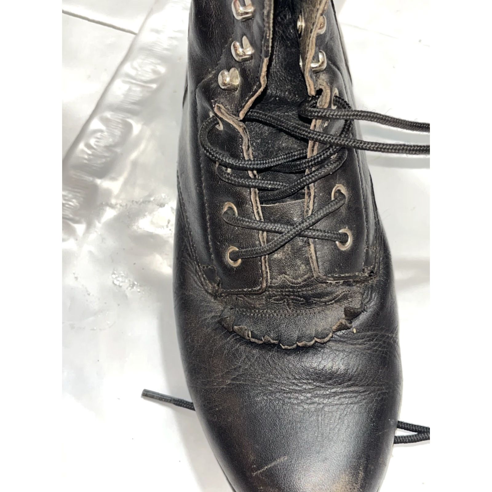Ariat Ariat BLACK Leather ANKLE BOOTS A1-COMPETITOR Western Lace Up Kiltie Women’s 7 Size US 7 / IT 37 - 7 Thumbnail