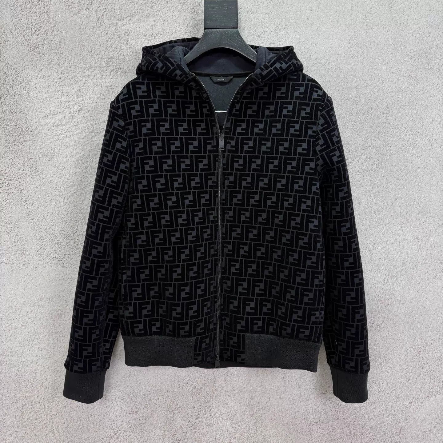 Fendi Fendi Black Allover Print FlockedVelvet Hooded Bomber 44 Size US S / EU 44-46 / 1 - 1 Thumbnail