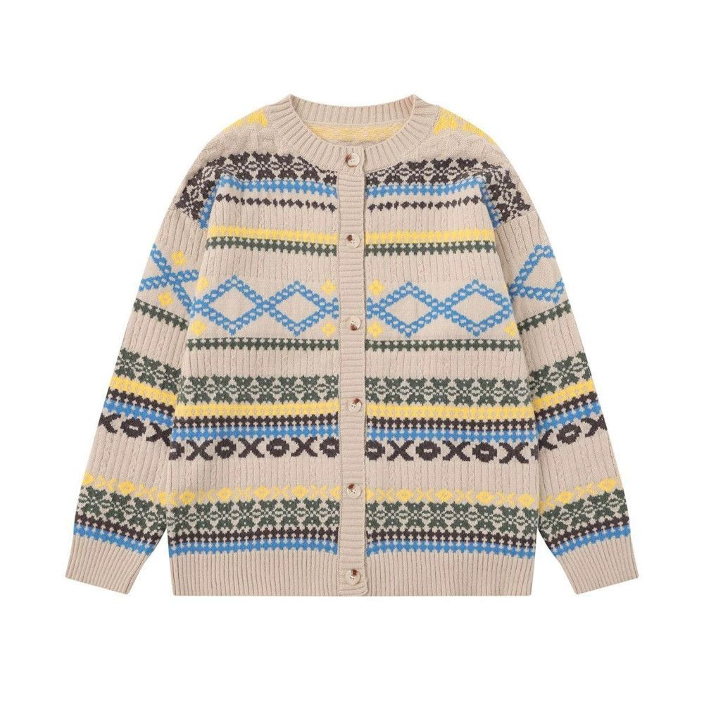 Vintage Men's retro striped round neck knitted cardigan y2k Size US M / EU 48-50 / 2 - 1 Thumbnail