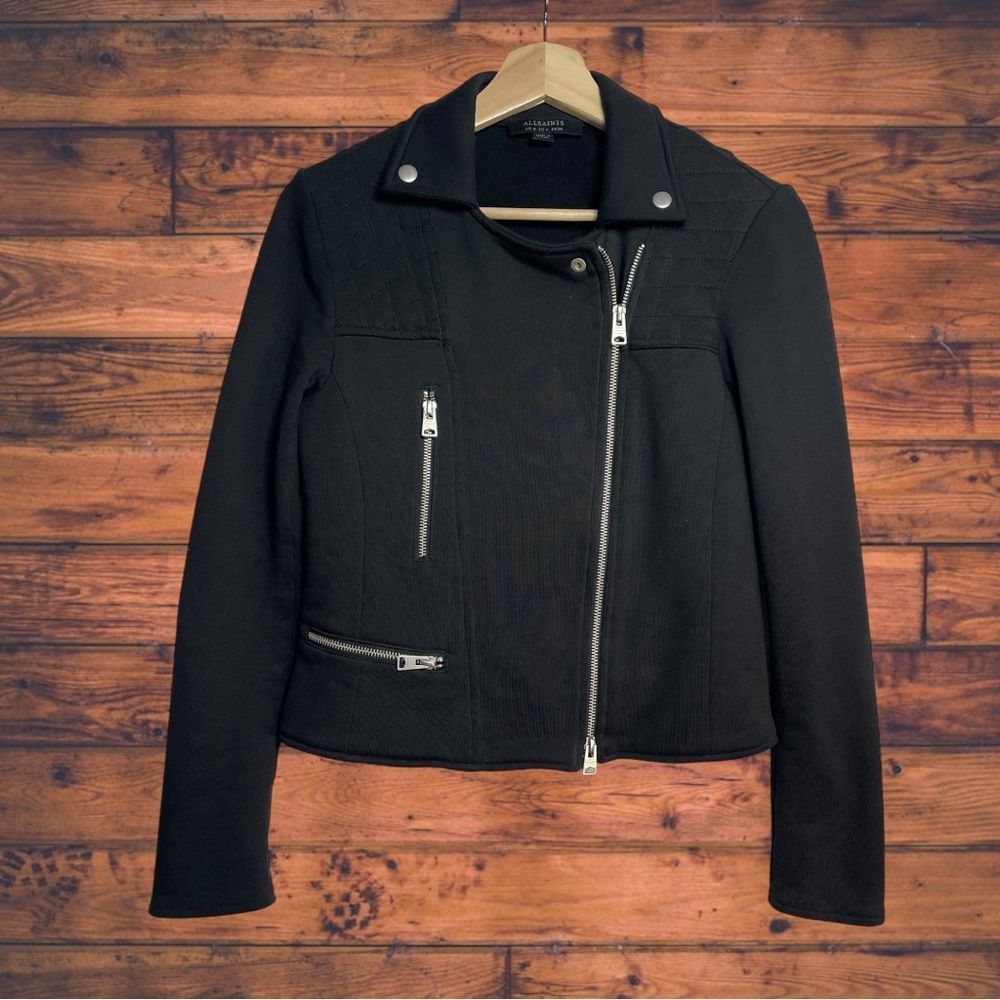 Allsaints Allsaints Black Kit Biker Sweat Jacket Size 4 Size S / US 4 / IT 40 - 1 Thumbnail