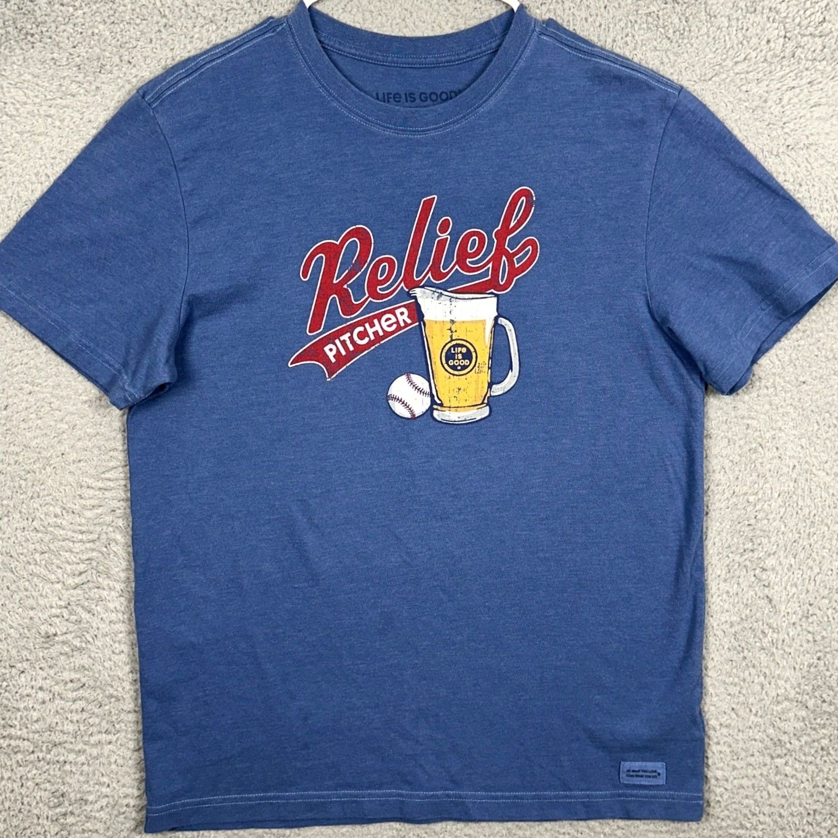 Life is Good Life is Good Crusher Tee Men Small T-Shirt Blue Logo Graphic Print Short Sleeve Regular Fit Round Neck Cotton Blend Lightweight Breathing EUC Size US S / EU 44-46 / 1 - 3 Thumbnail