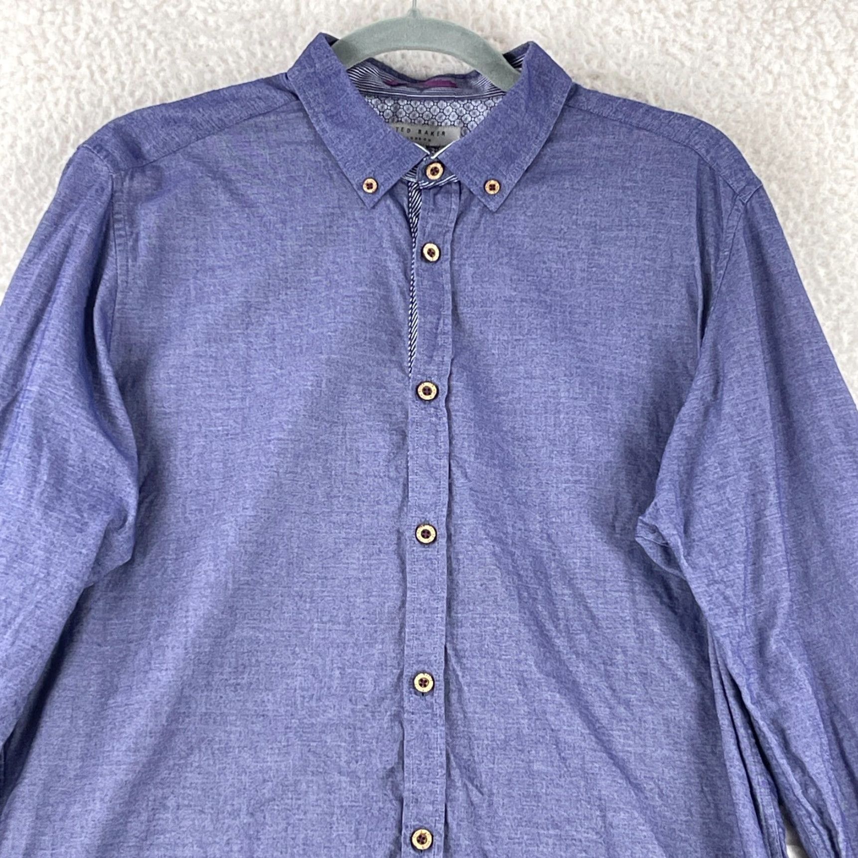 Ted Baker Ted Baker Purple Button-Down Dress Shirt Mens Large 100% Cotton Long Sleeve, Regular Fit, Classic London Style Size 42R - 2 Thumbnail