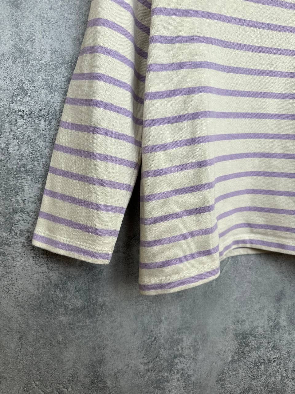 Sezane Sezane Colette Mariniere Ecru / Lilac Organic Cotton T-Shirt Size XS / US 0-2 / IT 36-38 - 7 Thumbnail