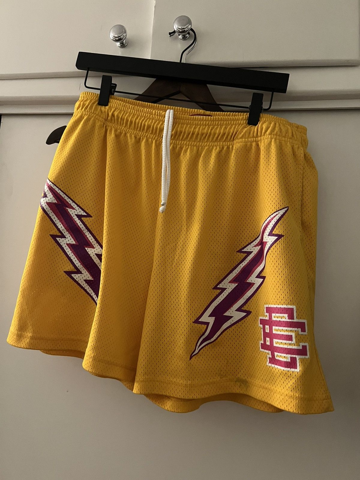 Eric store Emanuel lightning bolt mesh shorts