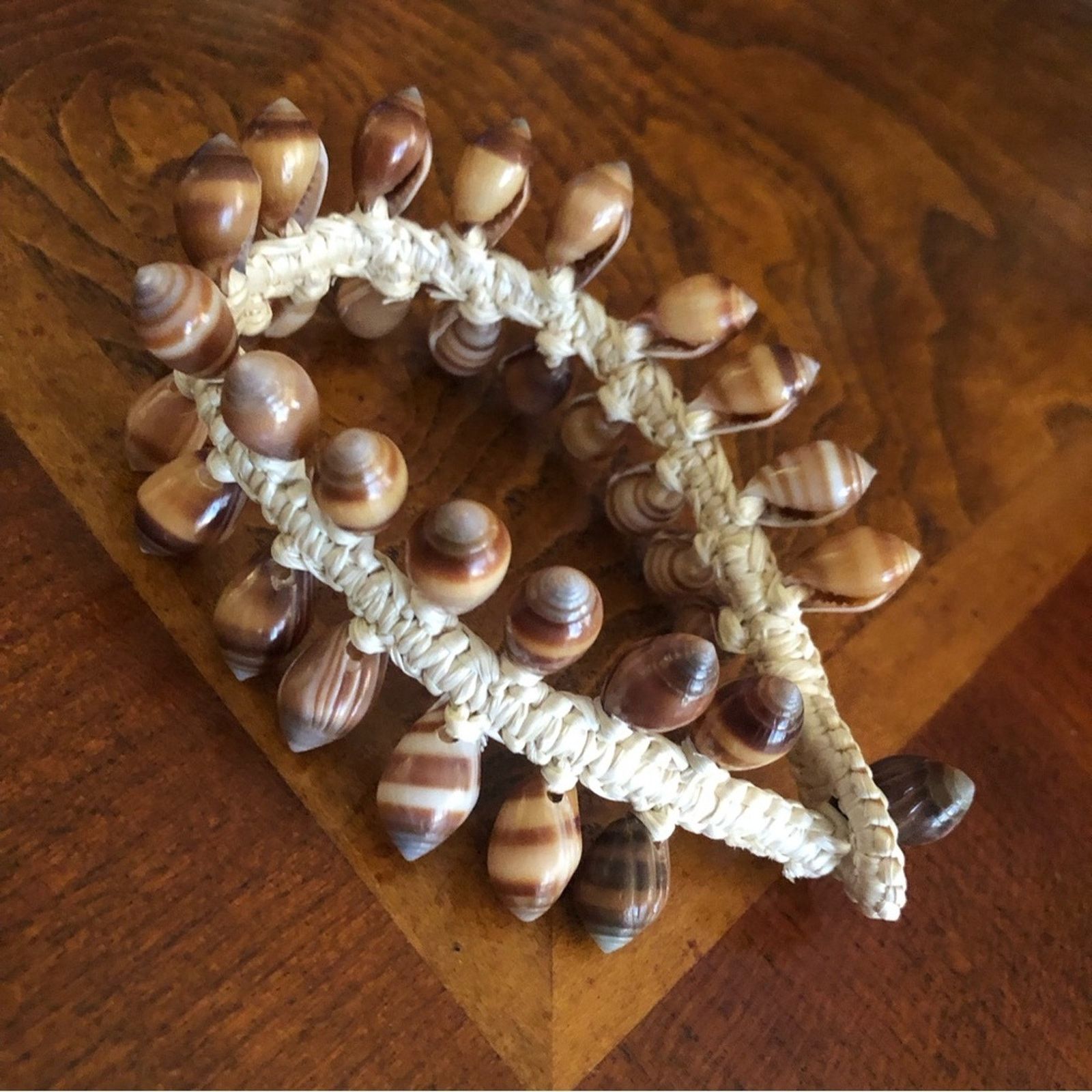 Handmade Handcrafted boho resin coated shell braided bracelet Size ONE SIZE - 5 Thumbnail