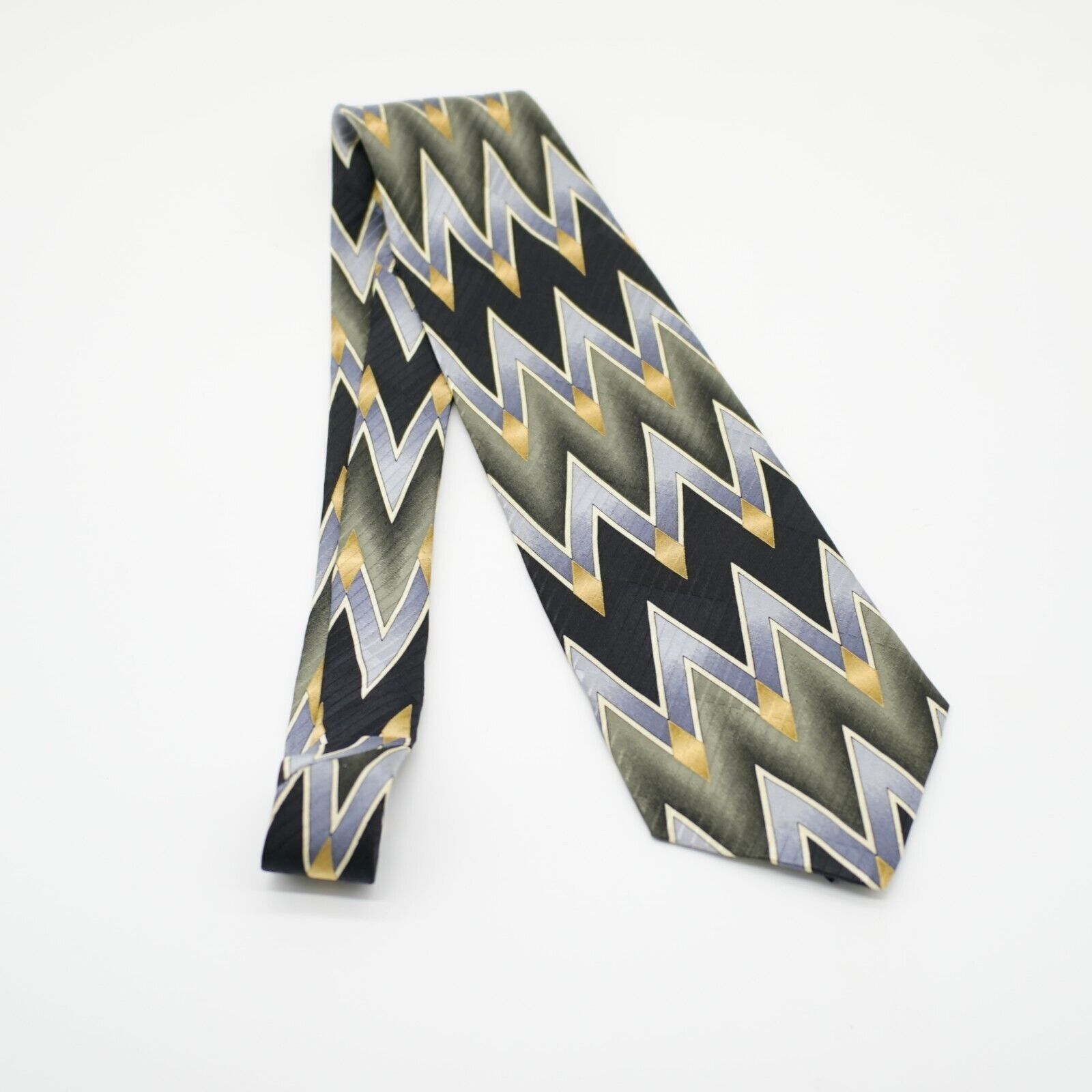 Vintage Facets Abstract Green Black Jacquard Print Silk Tie Size ONE SIZE - 6 Thumbnail