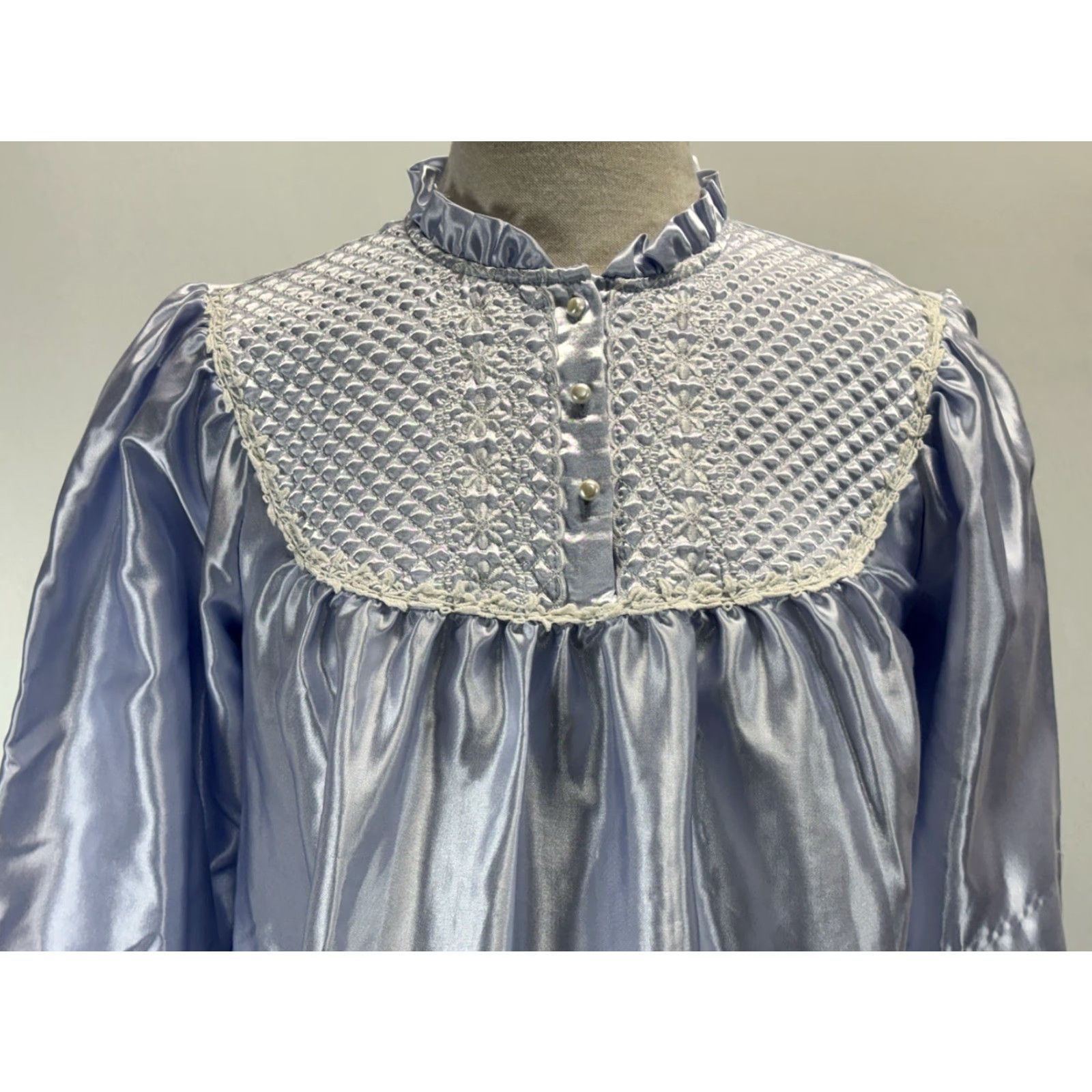Vintage VINTAGE Character Nightgown Blue Satin Like Victorian Coquette 38” Bust Lace Trim 1980s Womens Size ONE SIZE - 5 Thumbnail