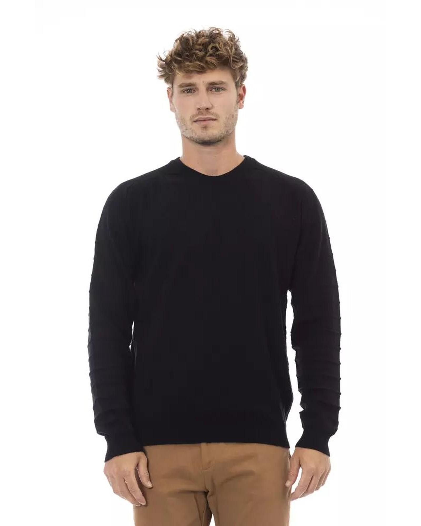 image of Alpha Studio Crewneck Long Sleeve Sweater in Black, Men's (Size XL)