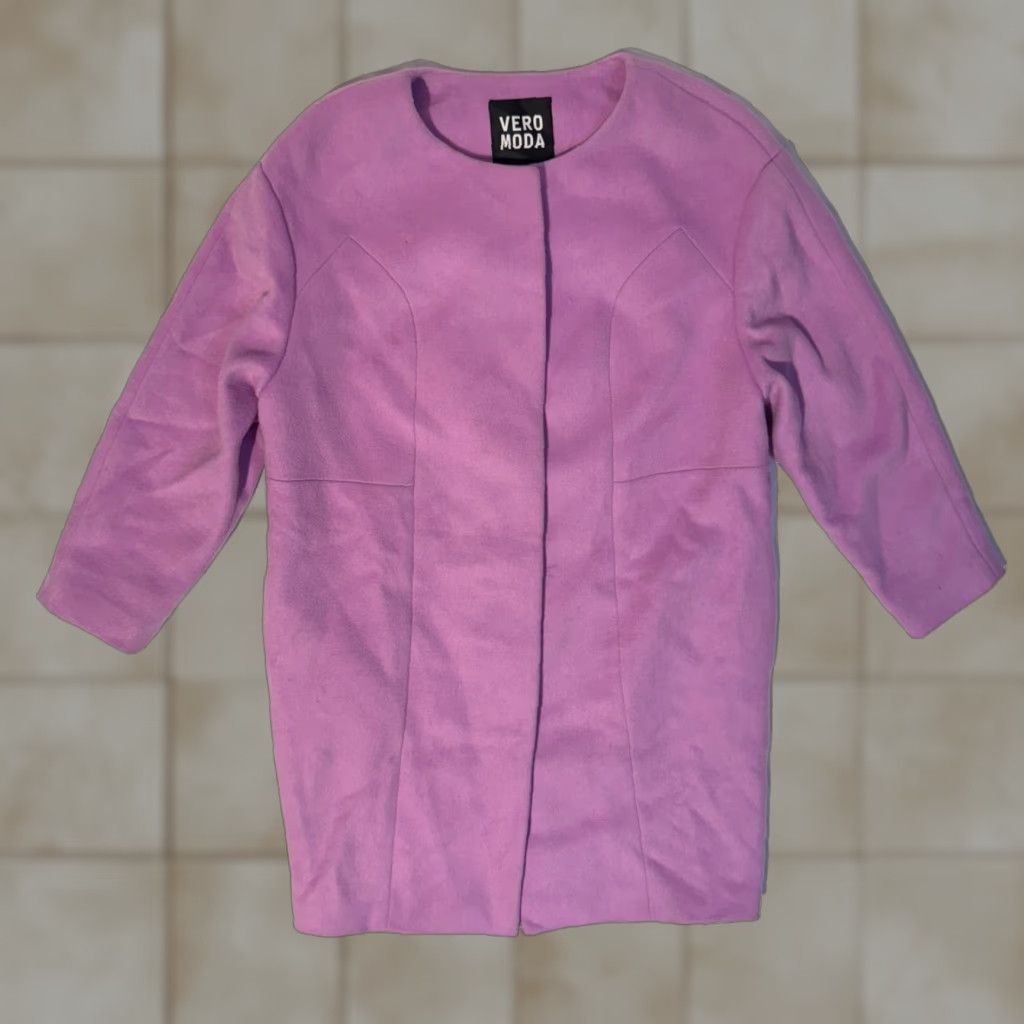 Vintage VERO MODA Katrine Soft Brushed Wool Coat Purple Lilac Size S Women Coat Regular Long Sleeve Dry Clean Only Snap Closure Casual Fall Winter Vintage No Size S / US 4 / IT 40 - 1 Thumbnail