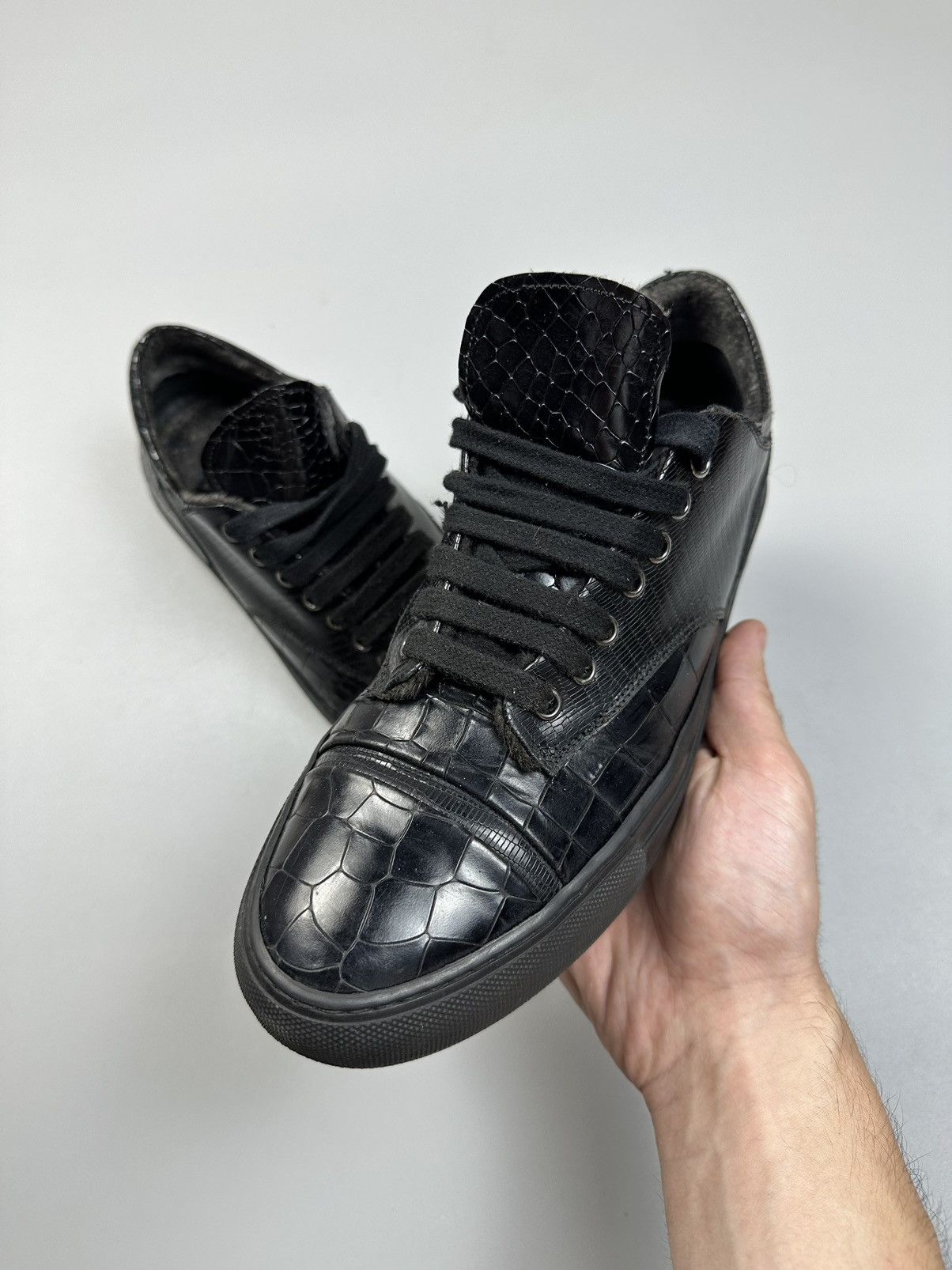 RoccoP Rocco P. Casual Sneakers black crock skin leather Size US 8.5 / EU 41-42 - 3 Thumbnail