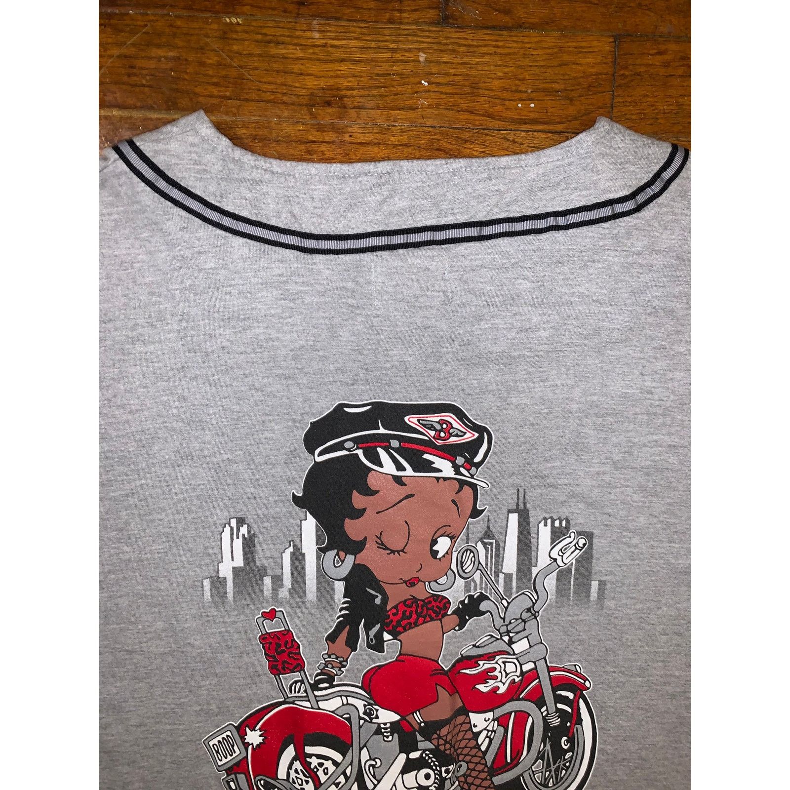Other × Vintage Black Betty Boop Motorcycle Baseball Jersey XL Grey Shirt Size US XL / EU 56 / 4 - 9 Thumbnail