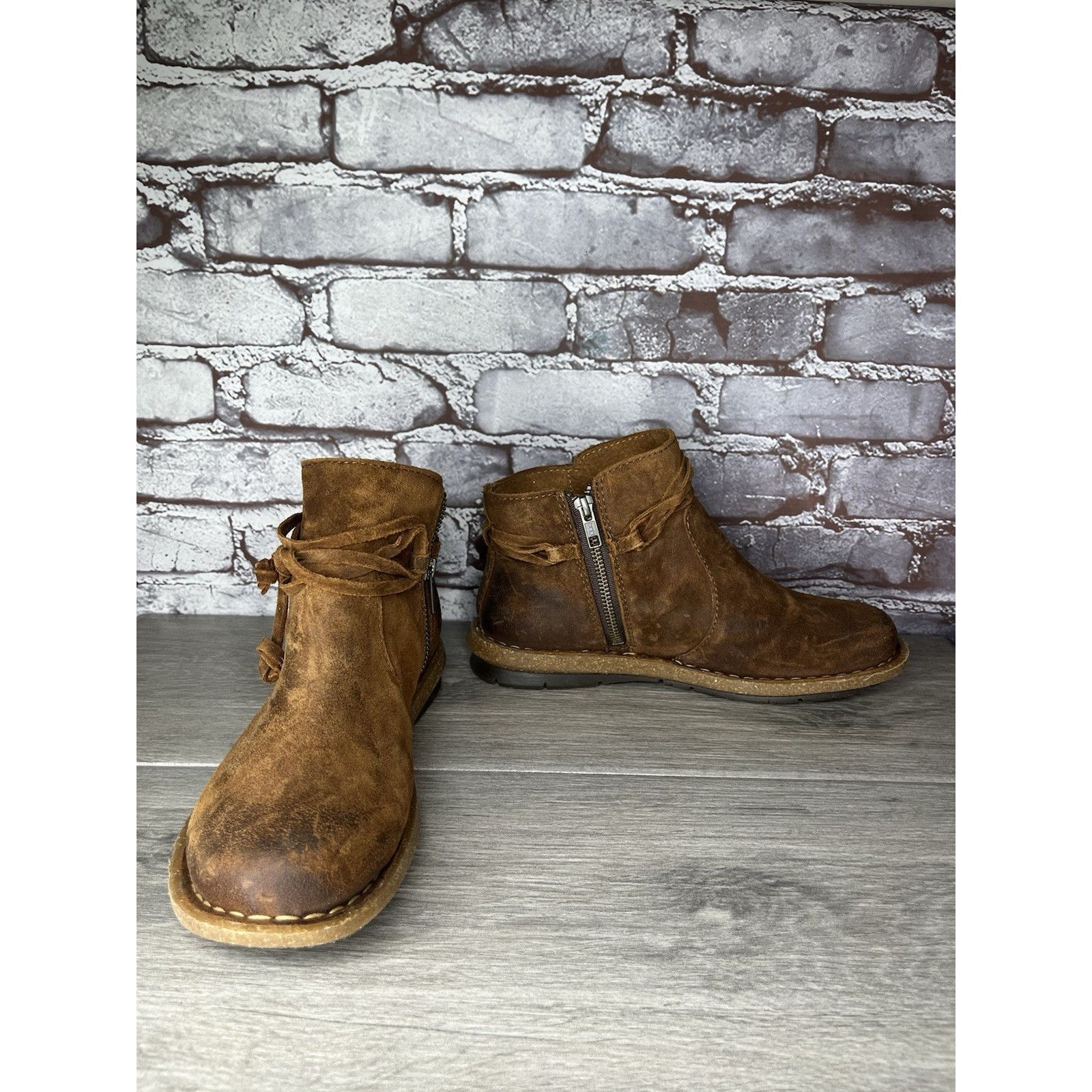 Born Born Ankle Boots Brown Suede Leather Lace Up Zip Booties Wom Size US 9 / IT 39 - 12 Thumbnail