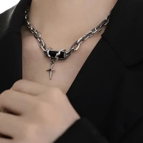VIBE Silver chain necklace steel cross gothic punk style Size ONE SIZE - 5 Thumbnail