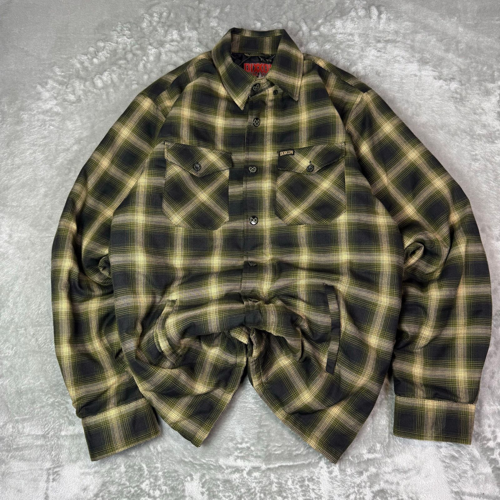 Dixxon Longbow quilted lined plaid button up shirt mens L