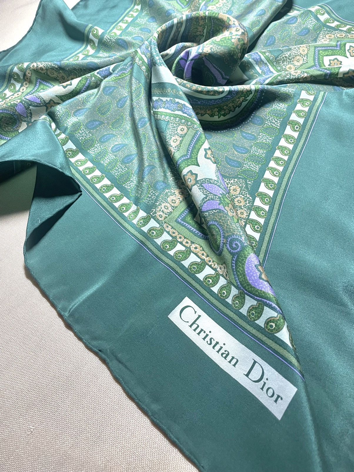 SikSilk × Vintage Christian Dior paisley floral green scarf Size ONE SIZE - 5 Thumbnail
