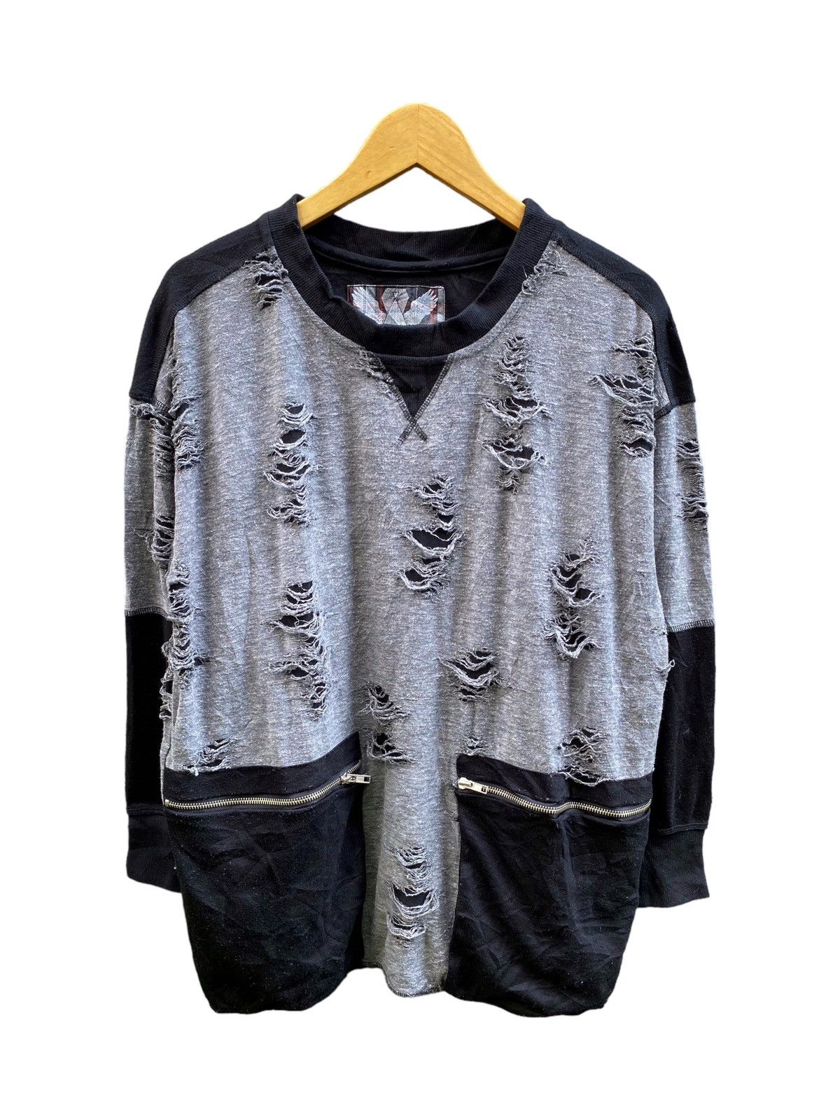 Japanese Brand Kawi Distressed Double Layer Sweatshirt