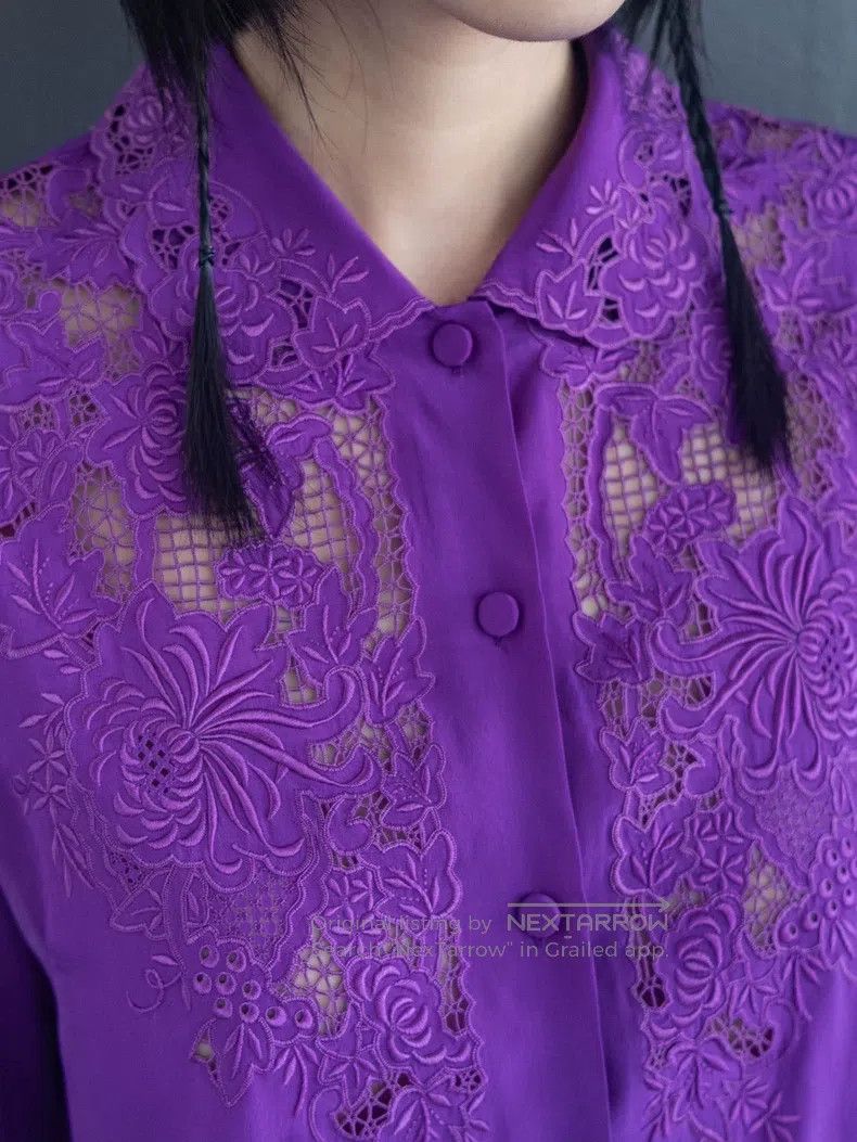 Comme des Garcons Comme Des Garcons Early hand-embroidered purple silk shirt Size M / US 6-8 / IT 42-44 - 7 Thumbnail