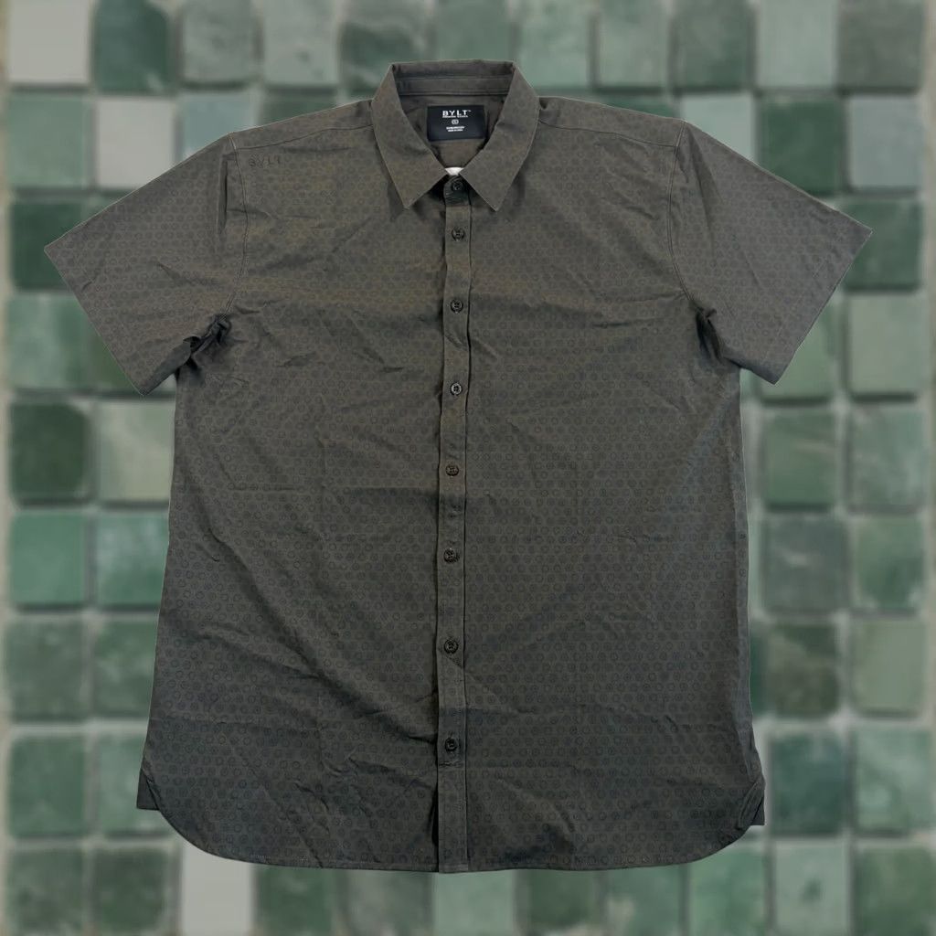 Rivieras BYLT Riviera Shirt Men XL Green Geometric Button-Up Casual Shirt Ss Short Sleeve Size US XL / EU 56 / 4 - 1 Thumbnail