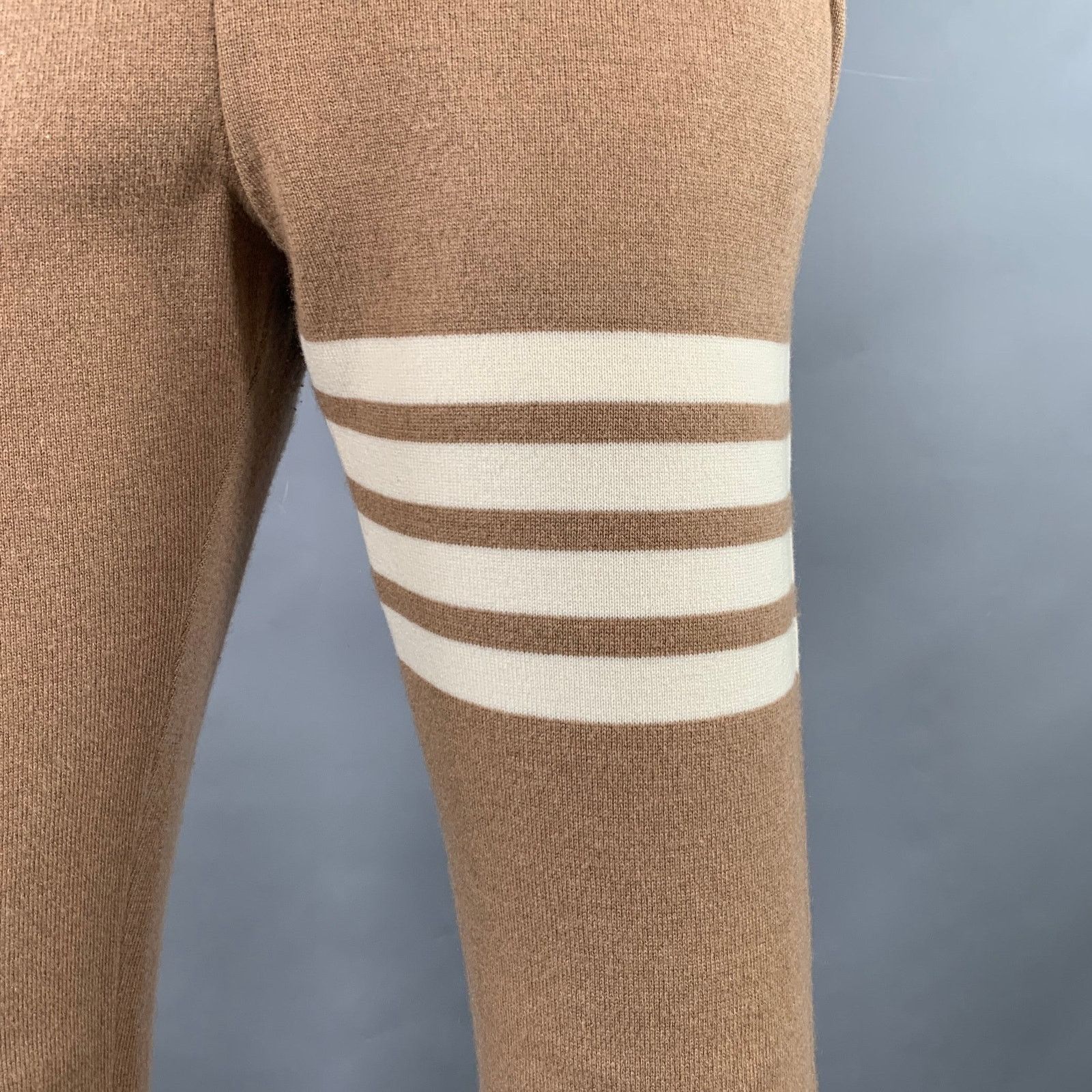 Thom Browne THOM BROWNE Brown Cream Cotton Blend Stripe Casual Pants Size 25" / US 0 / IT 36 - 2 Thumbnail