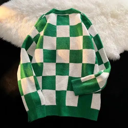 Japanese Brand × Vintage Retro checkerboard round neck loose knitted sweater Size US M / EU 48-50 / 2 - 2 Thumbnail