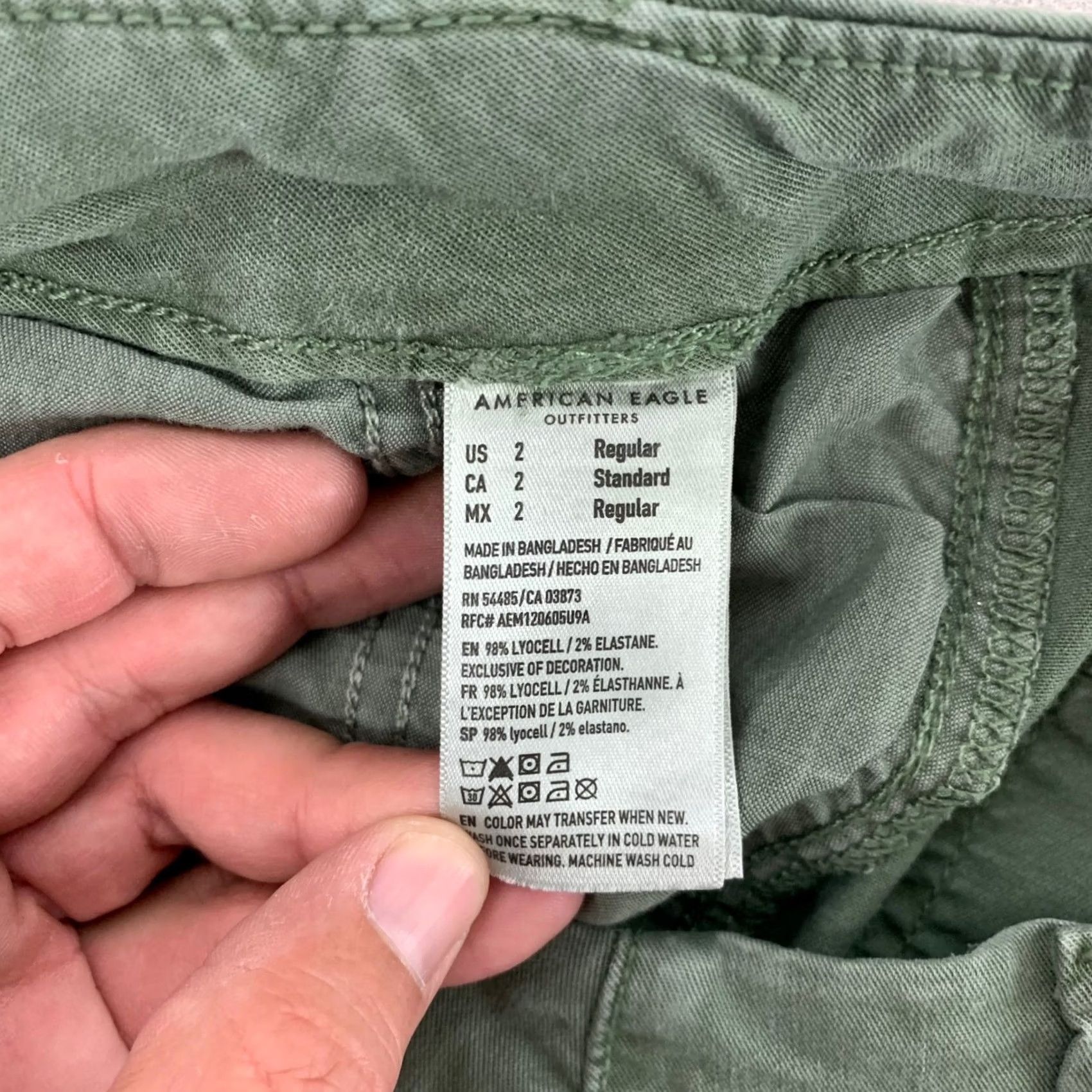 Vintage American Eagle Cargo Pants Womens 2 Olive Green Wide Leg Stretch Utility Size 26" / US 2 / IT 38 - 5 Thumbnail