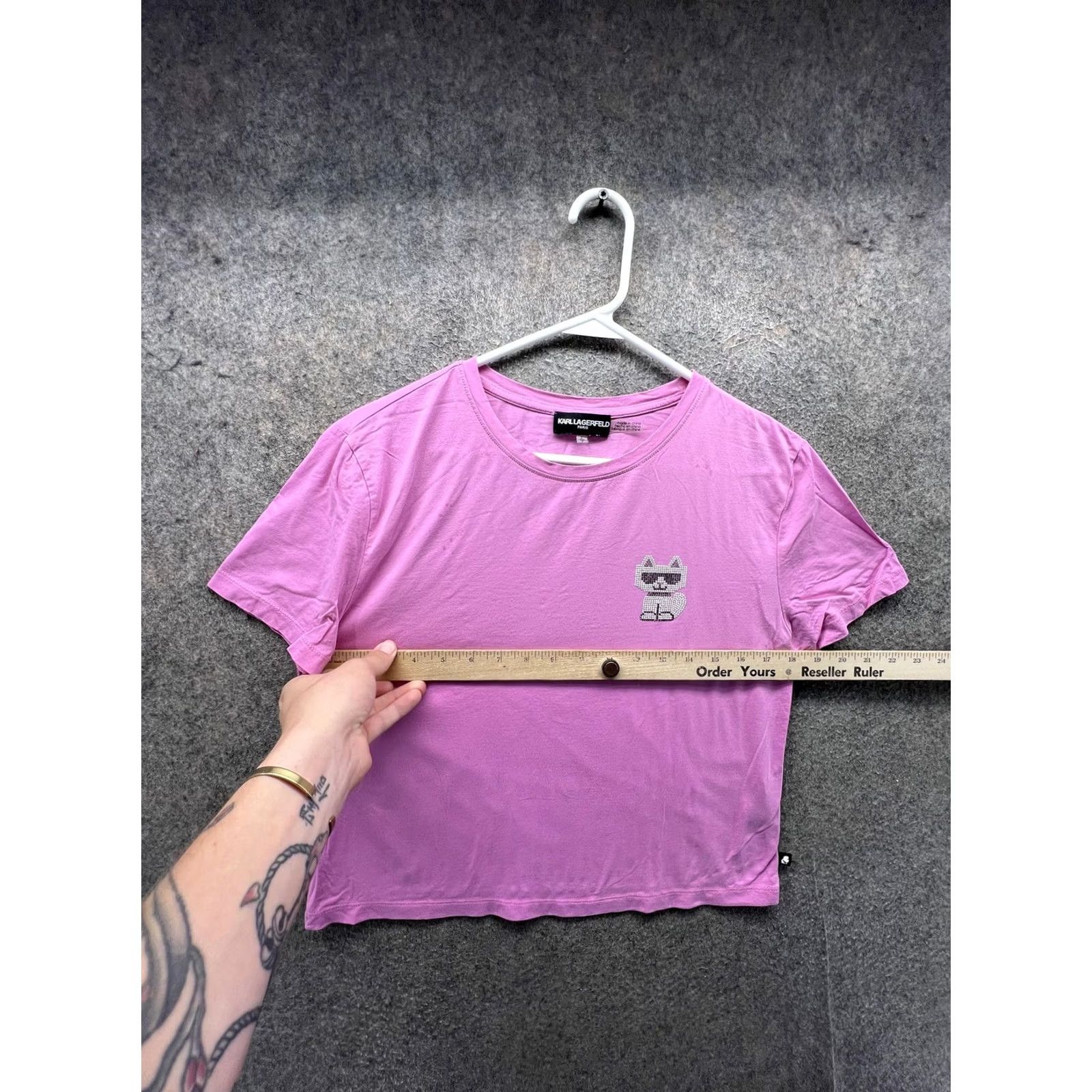 Karl Lagerfeld Karl Lagerfeld Paris Shirt Womens Small Pink Cat Rhinestone Cropped Top Size S / US 4 / IT 40 - 5 Thumbnail