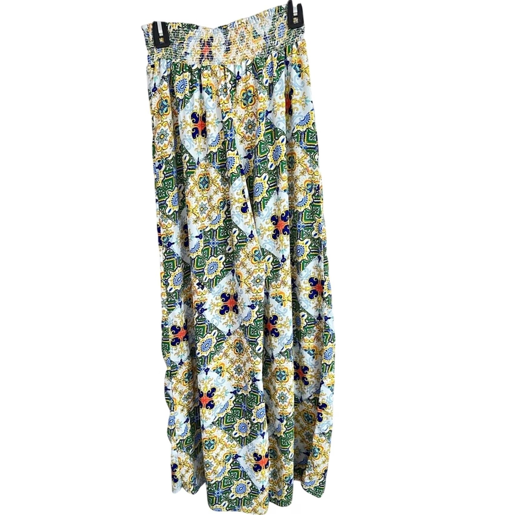 River Island River Island Women’s Green Paisley Wide Leg Trousers M Regular Bloomer Style" Size 32" / US 10 / IT 46 - 2 Thumbnail