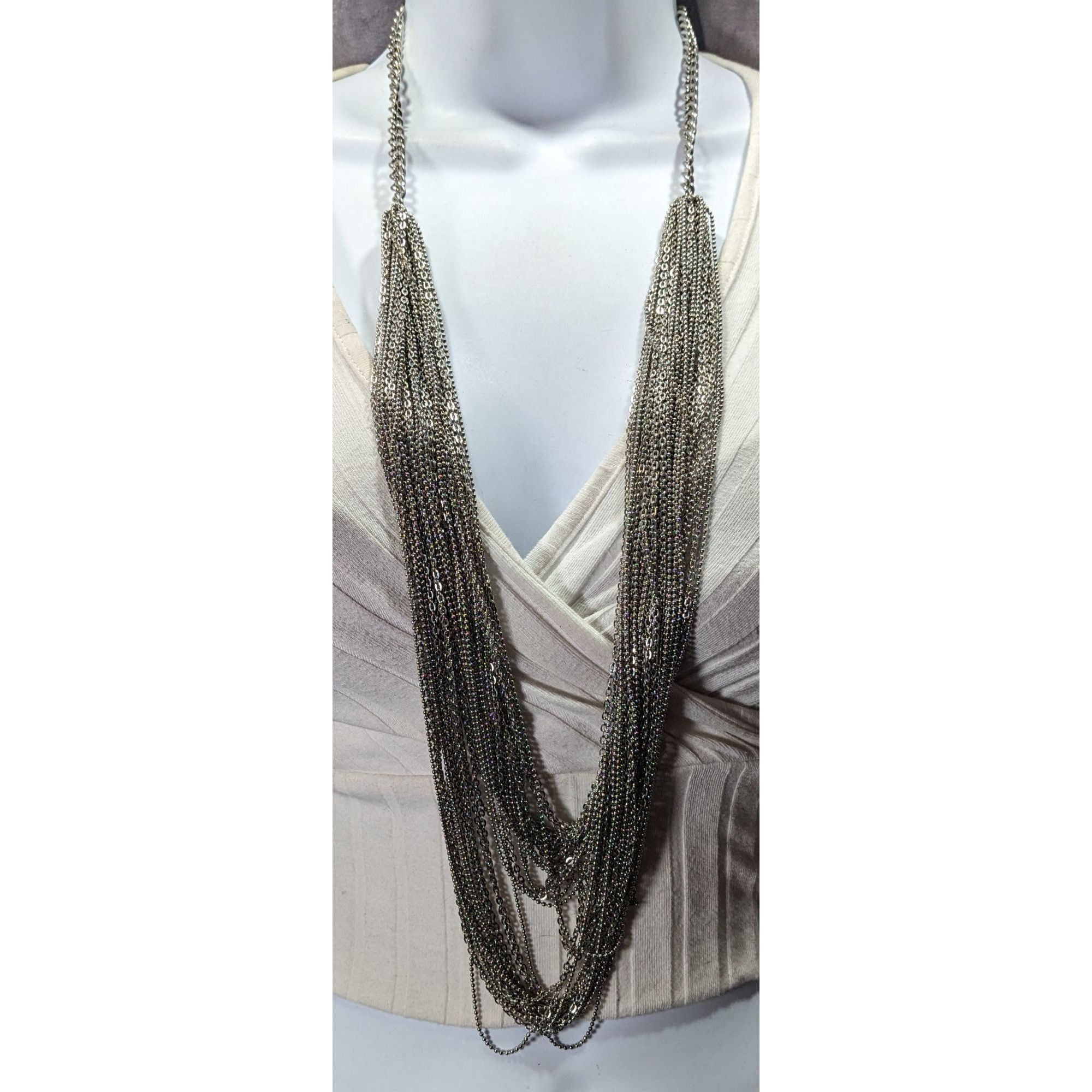Other Glam Metal Multilayer Silver Tone Chain Necklace Size ONE SIZE - 4 Thumbnail