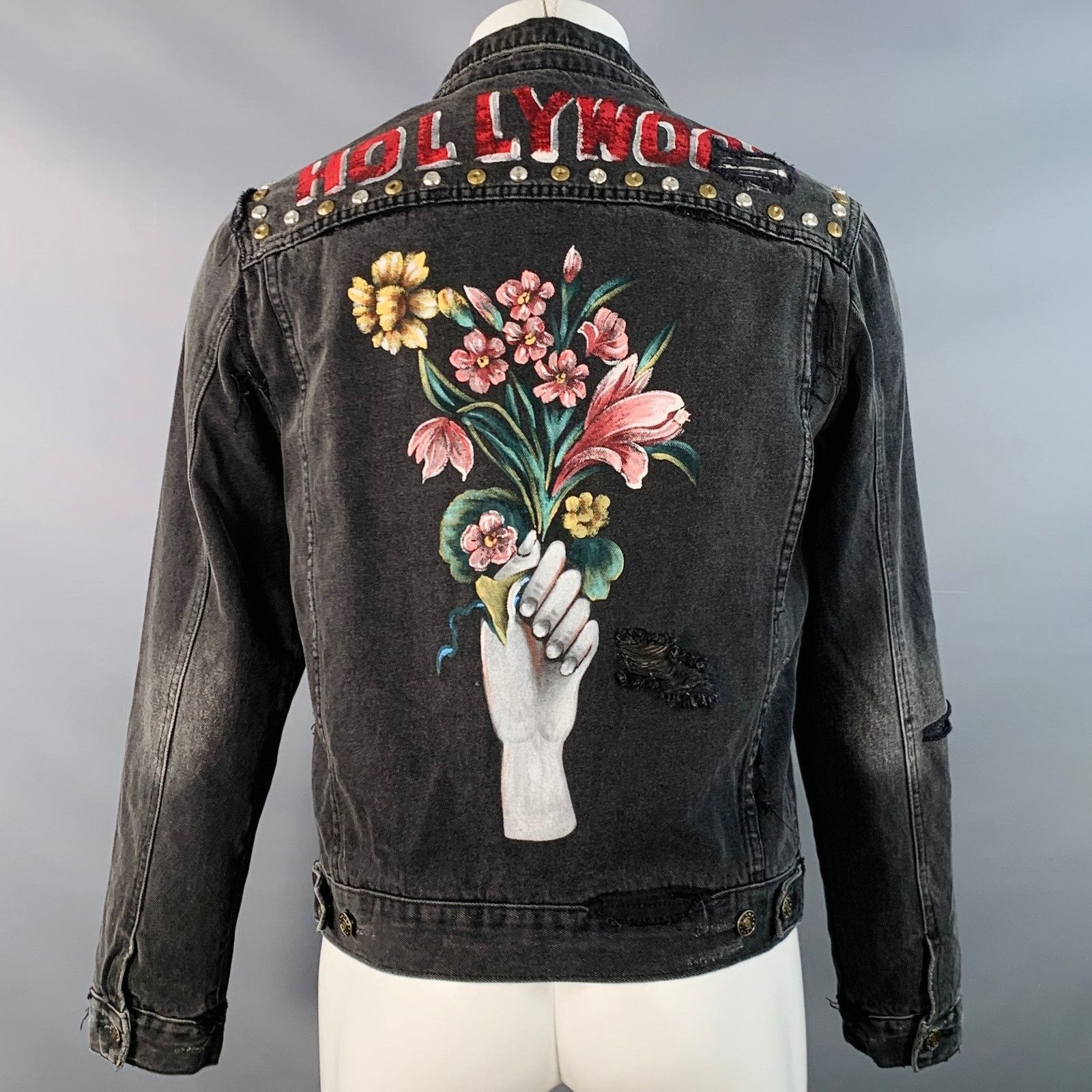 Gucci Hollywood Grey Painted Cotton Distressed Studded Denim Size US M / EU 48-50 / 2 - 4 Thumbnail