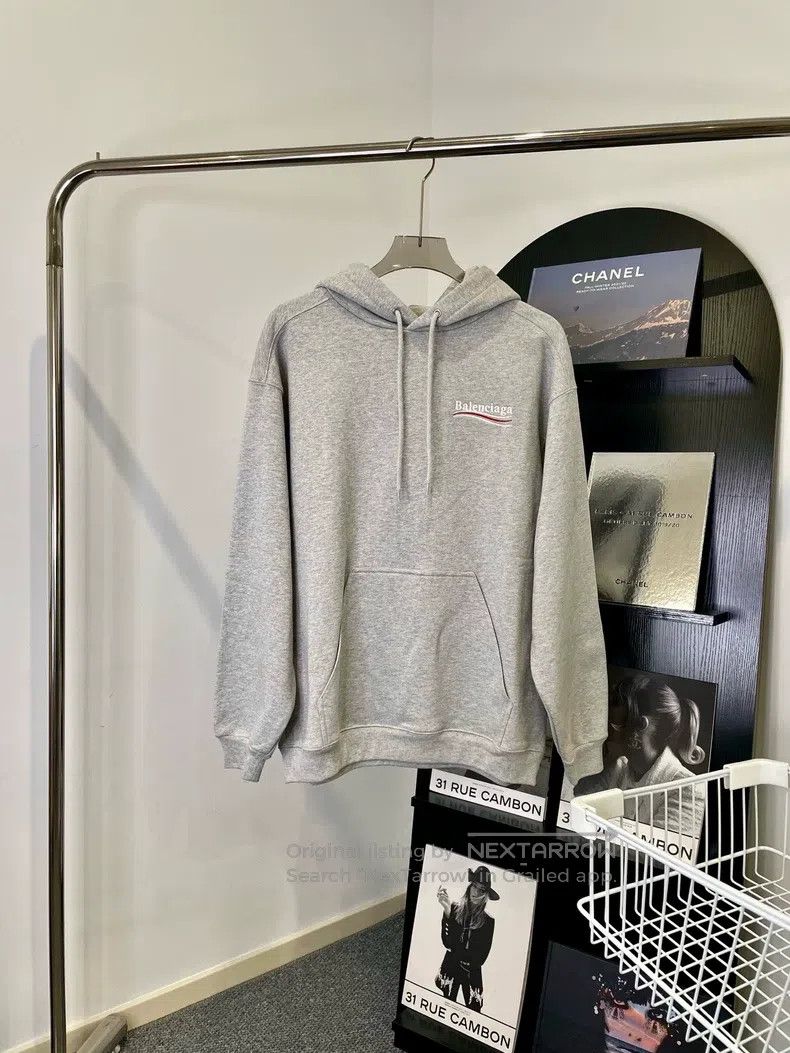 Balenciaga White Coke Embroidery Hooded Gray Sweatshirt