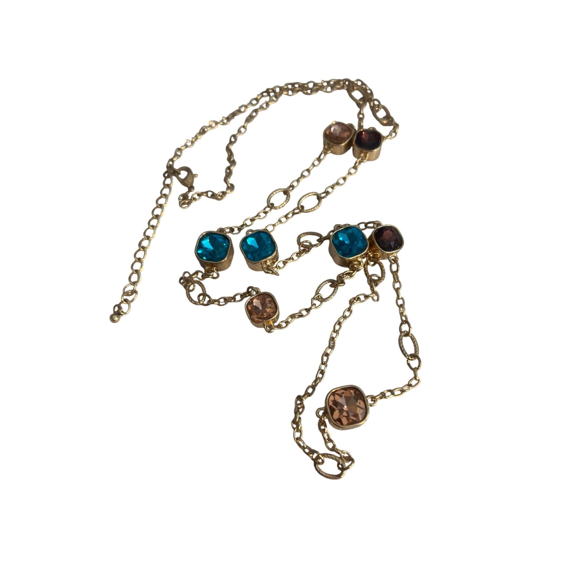 Other Gold Tone Chain Necklace Glass Stations Reversible Blue Pink Size ONE SIZE - 4 Thumbnail