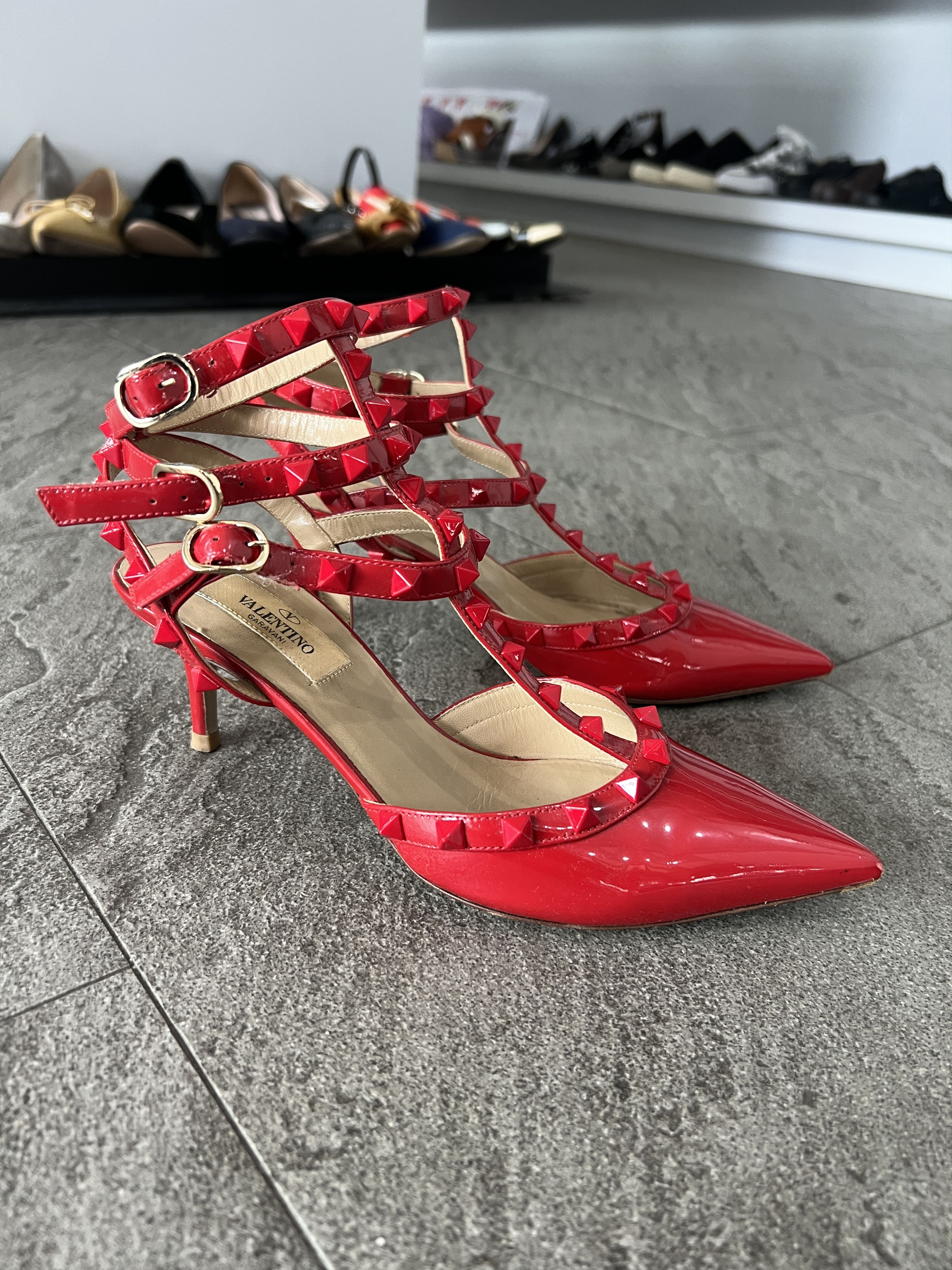 Valentino Valentino Rockstud Patent Cage Heels Red 37 Size US 7 / IT 37 - 4 Thumbnail