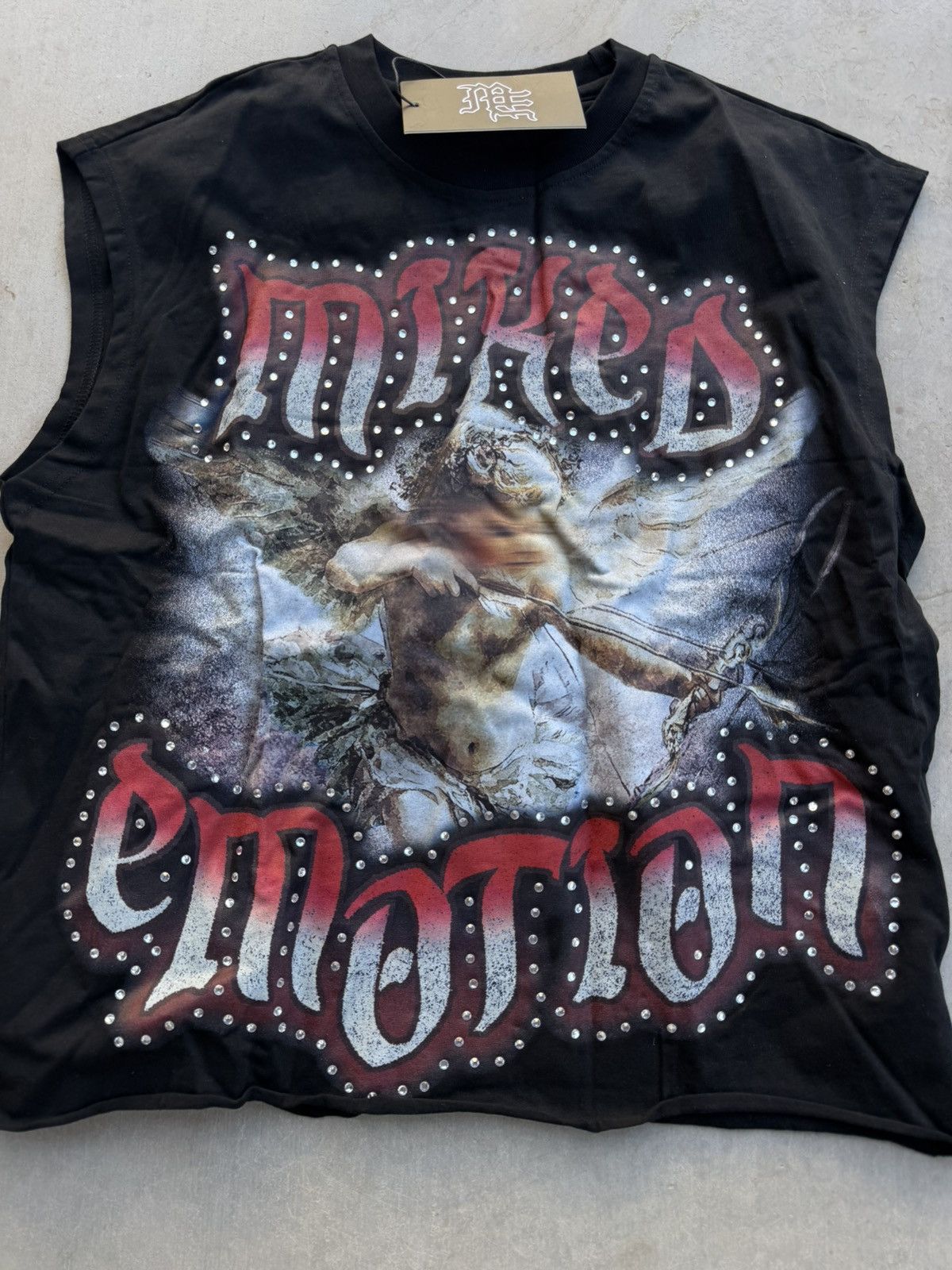 Mixed Emotions Angel Cut Off Tee Black Small New With Tags