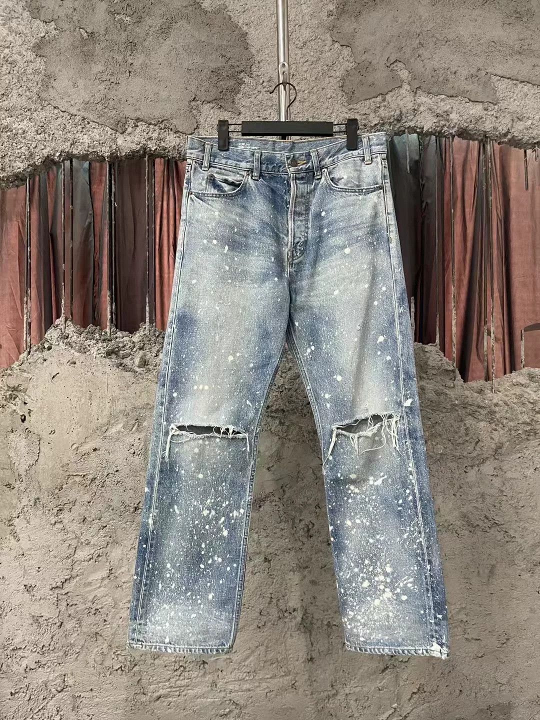 Celine Celine Washed Blue Distressed Splatter Jeans Size 29" - 1 Thumbnail