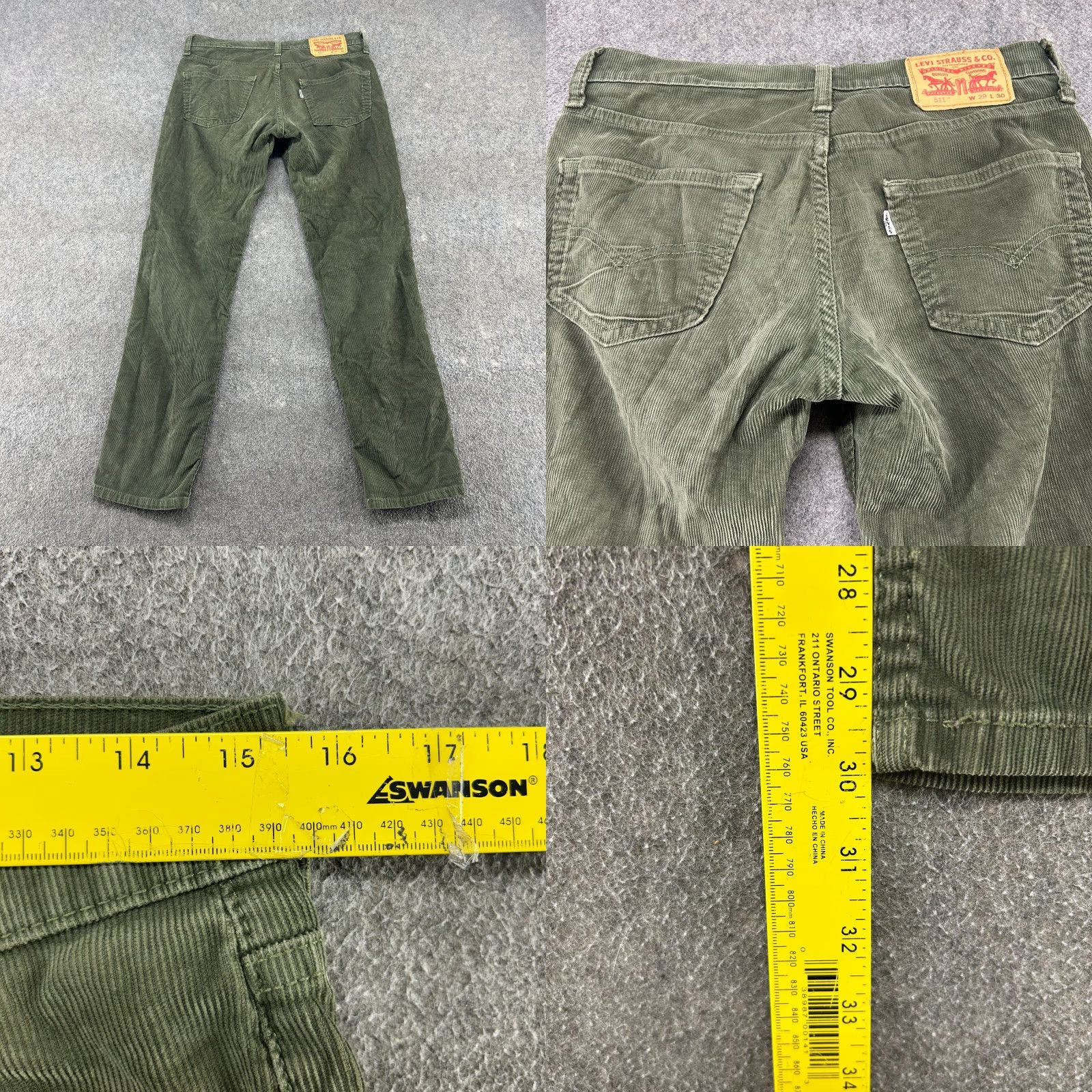Levi's Levi's 511 Pants Mens 29x30 Green Corduroy Slim Fit Stretch Straight Leg Chino 5-Pocket Denim? Size US 29 - 8 Thumbnail