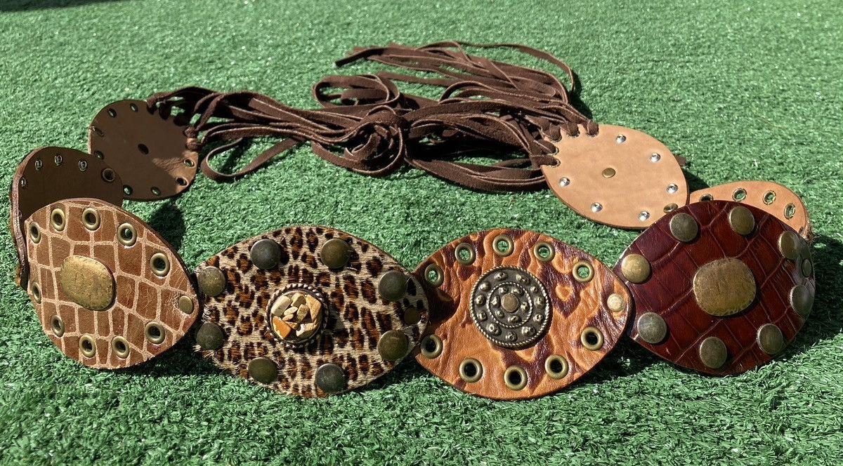 Other VTG Leatherock 2059 Stones Metal Rivets Tassels Belt SZ 34 Size ONE SIZE - 2 Thumbnail