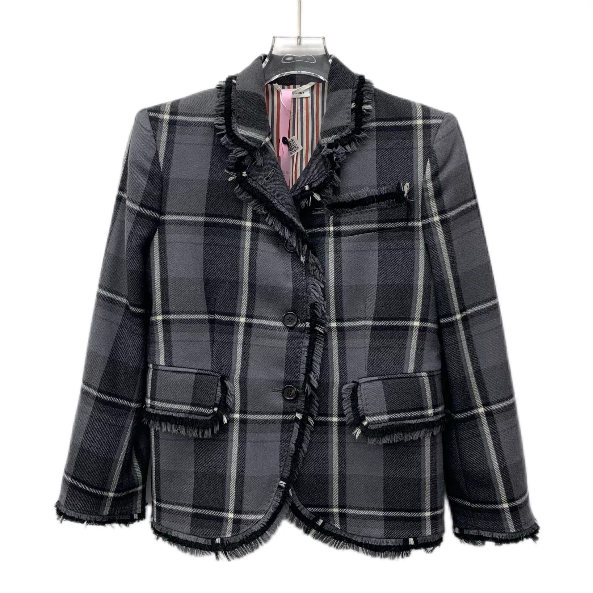 Thom Browne gray striped wool long sleeve blazer Size US S / EU 44-46 / 1 - 1 Thumbnail