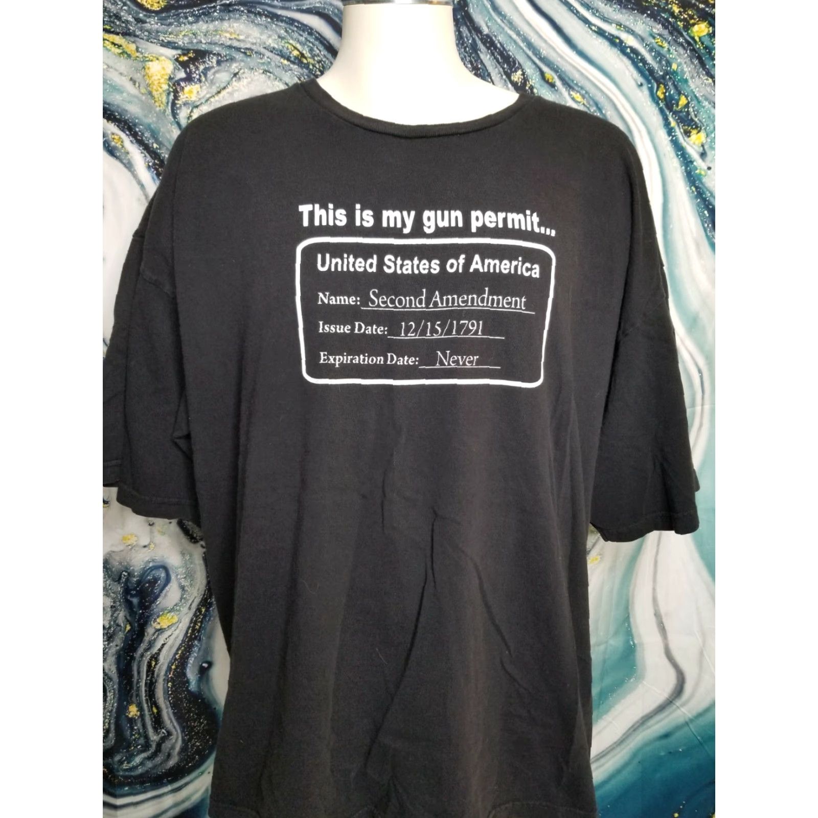 Vintage Vintage Bayside Men's 3XL T-Shirt Black 2nd Amendment Gun Permit USA Crew Neck Short Sleeve Size US XXL / EU 58 / 5 - 2 Thumbnail