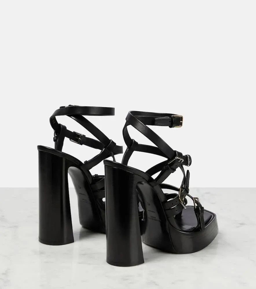 Saint Laurent Paris o1b1hav111224 Platz Platform Sandals in Smooth Leather Black Size US 8.5 / IT 38.5 - 2 Thumbnail